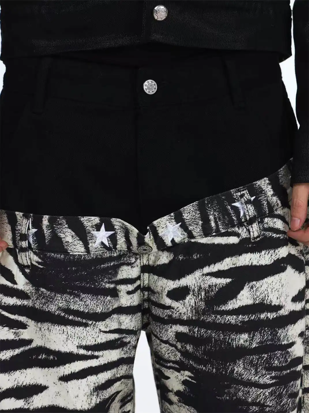 DETW | Zebra-Print Slanted Waist Jeans