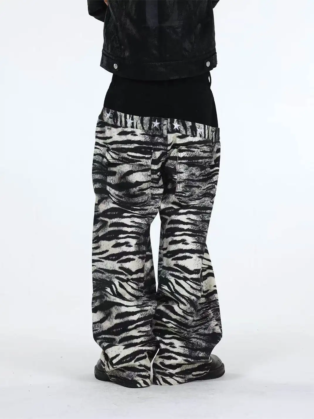 DETW | Zebra-Print Slanted Waist Jeans