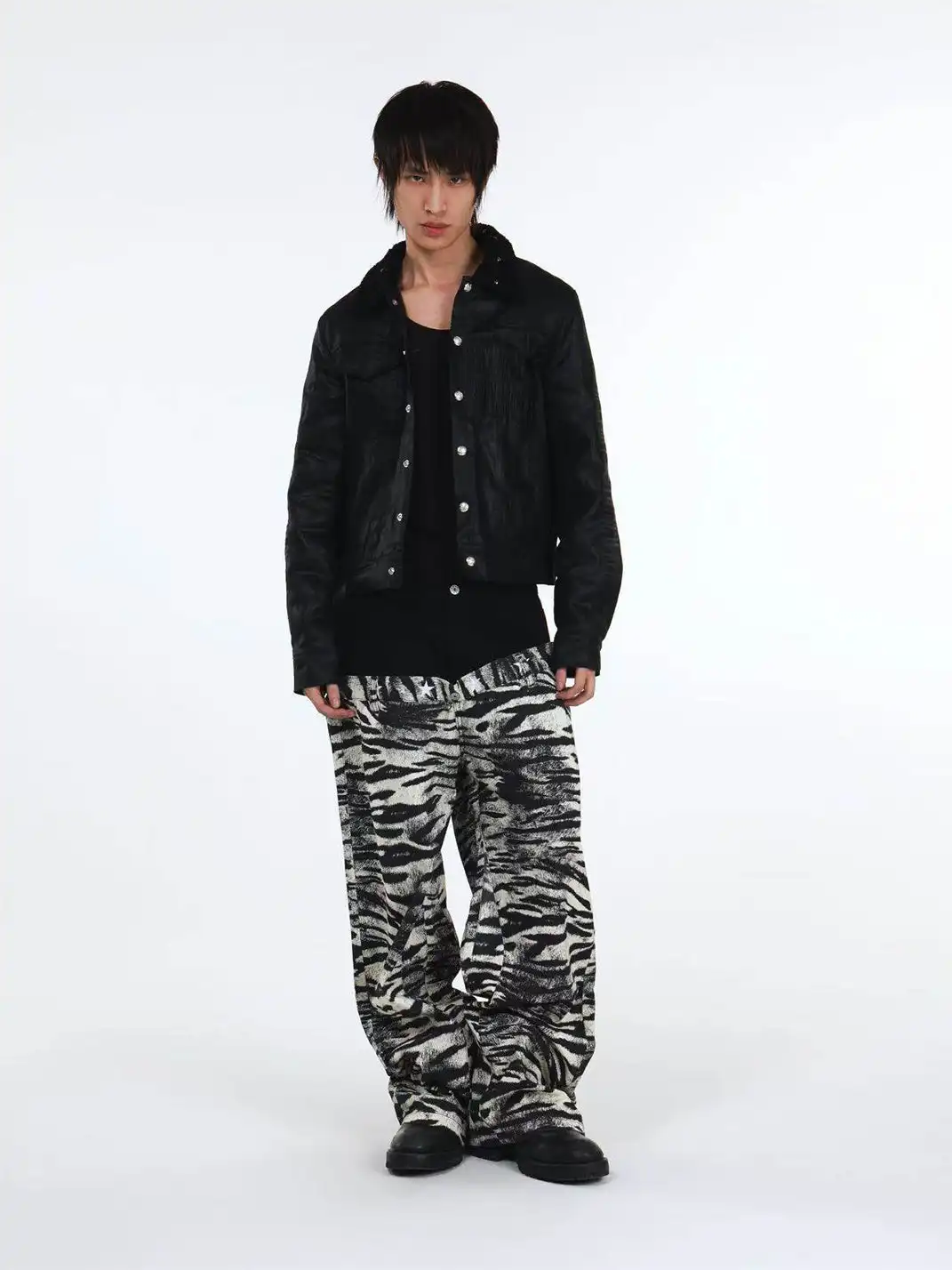 DETW | Zebra-Print Slanted Waist Jeans