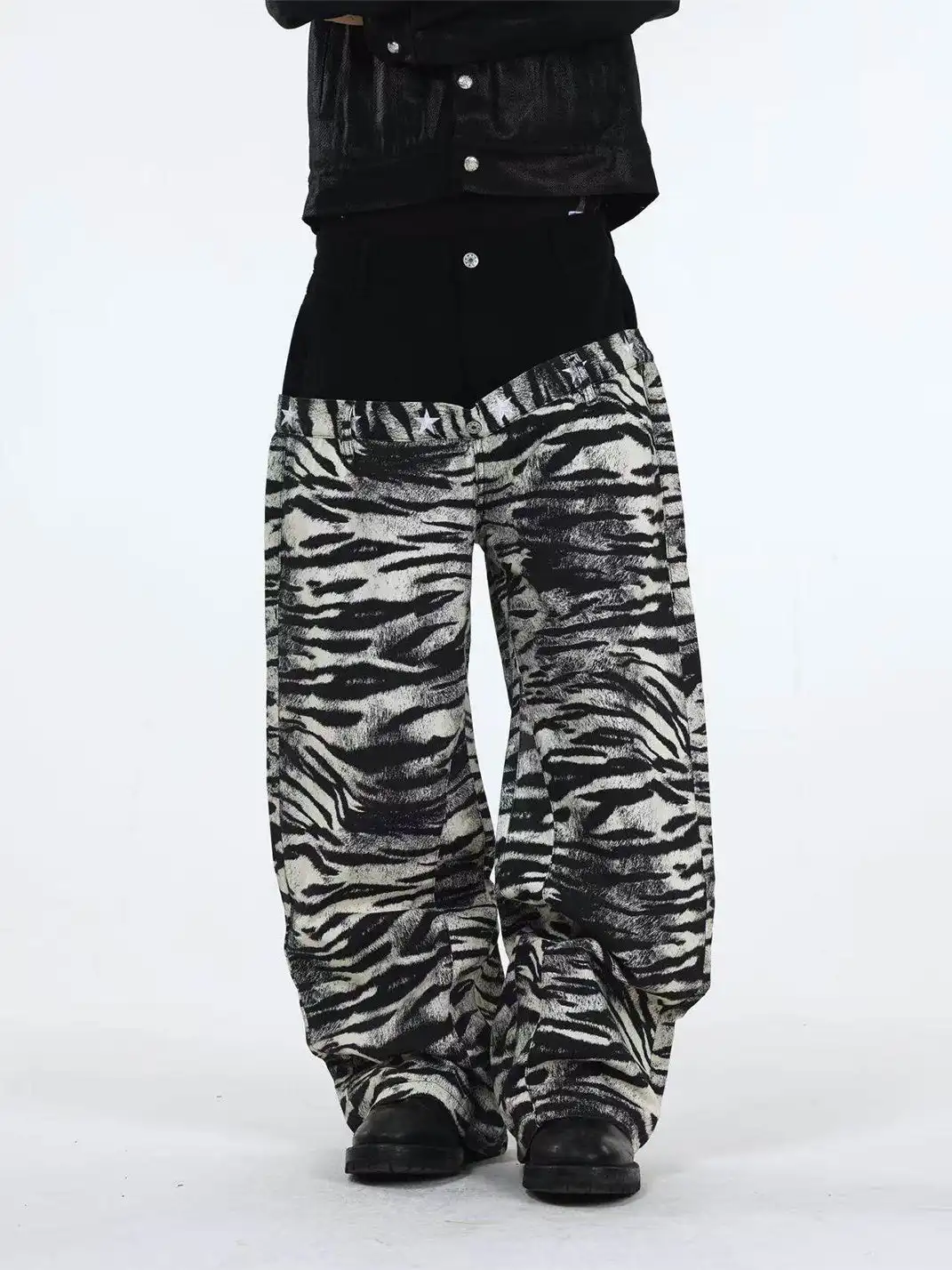 DETW | Zebra-Print Slanted Waist Jeans