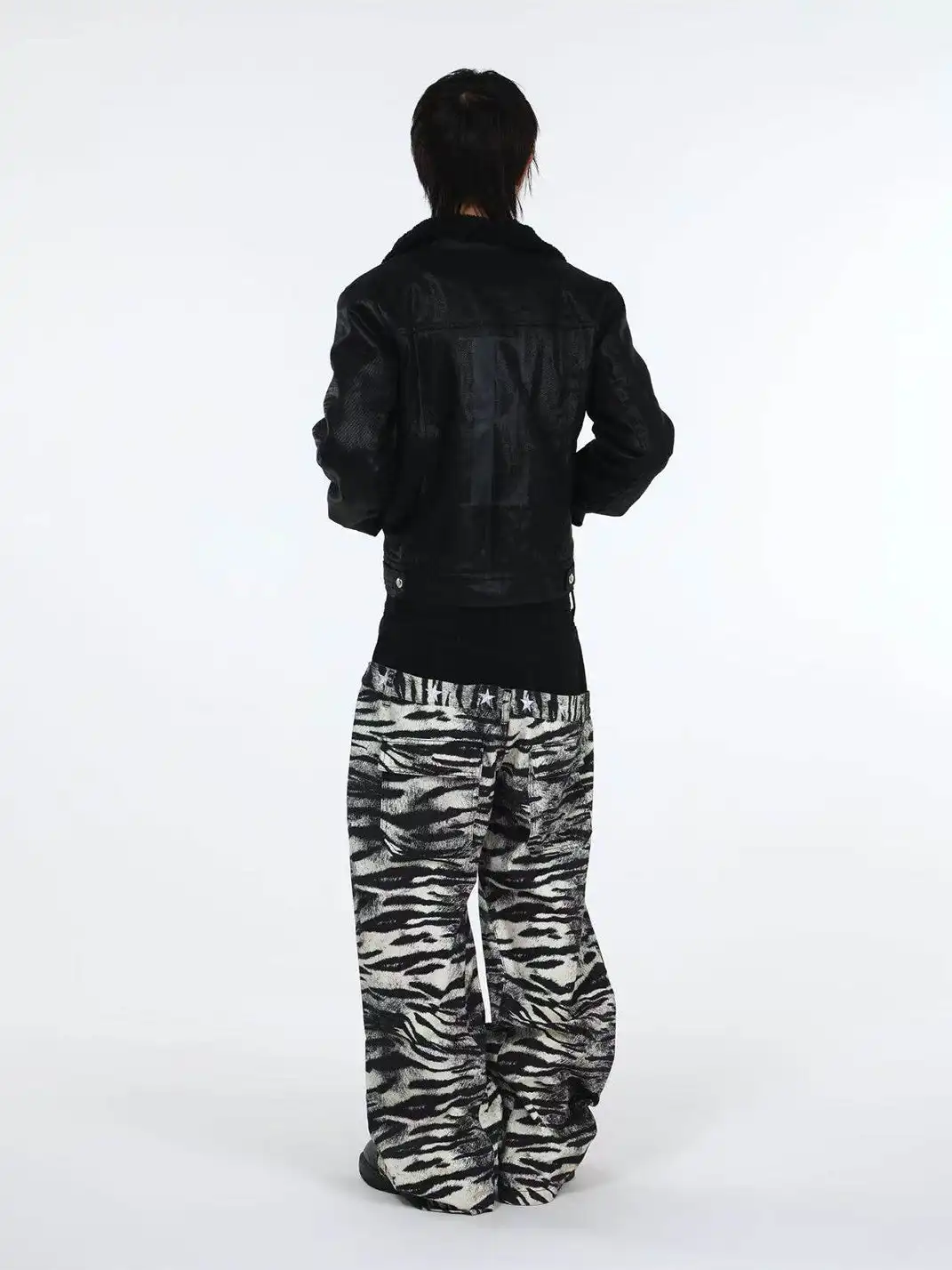 DETW | Zebra-Print Slanted Waist Jeans