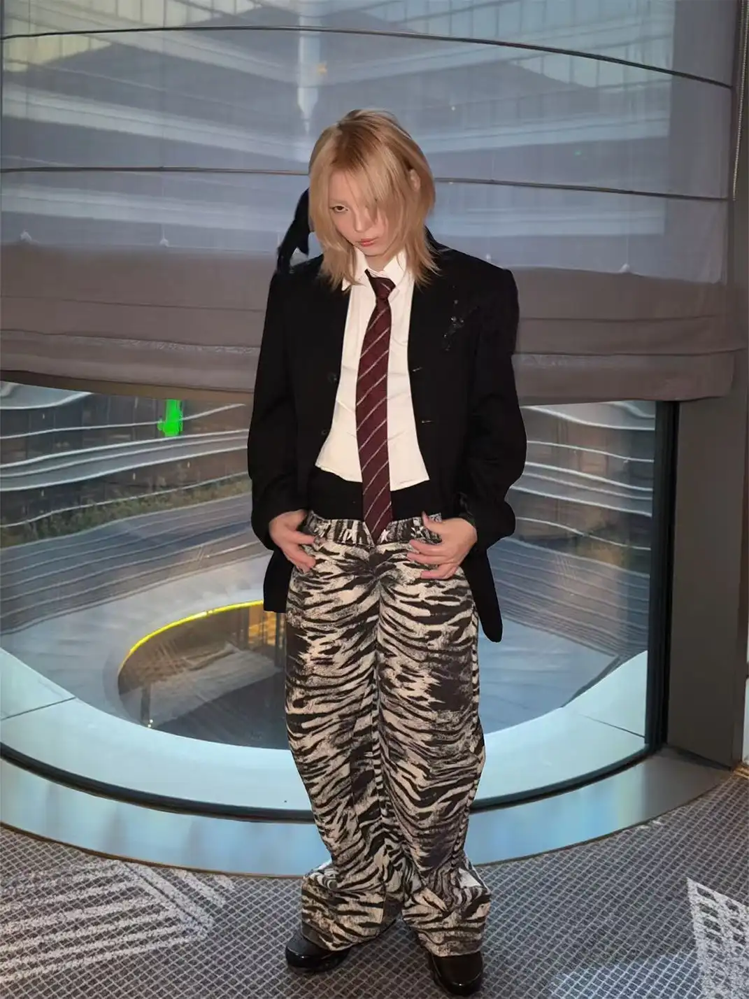 DETW | Zebra-Print Slanted Waist Jeans