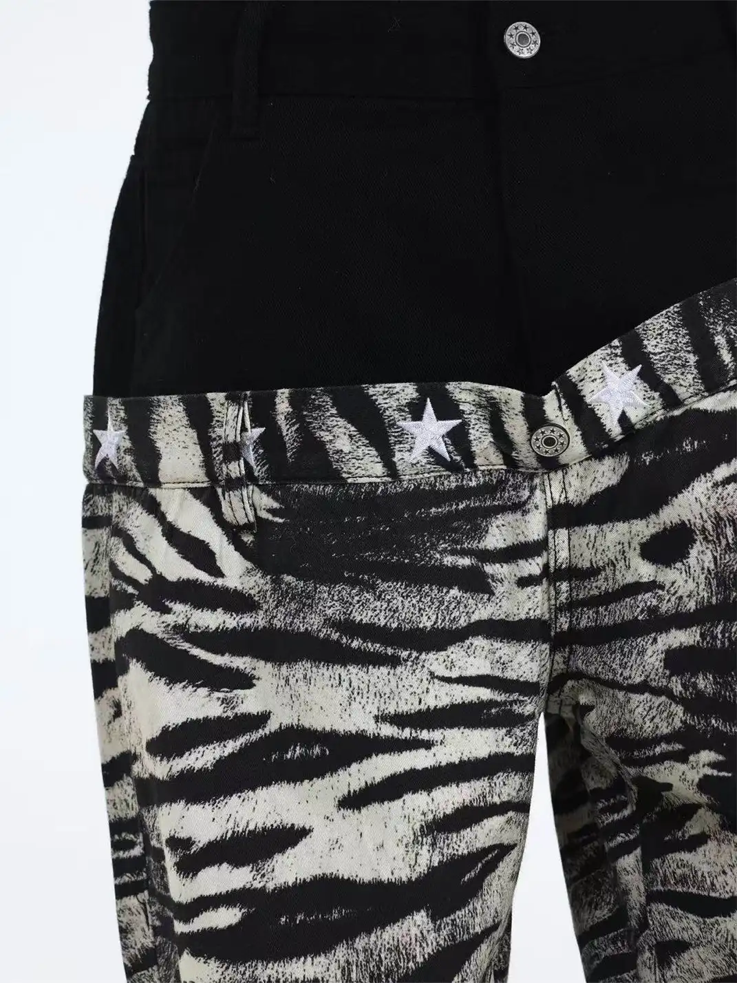 DETW | Zebra-Print Slanted Waist Jeans