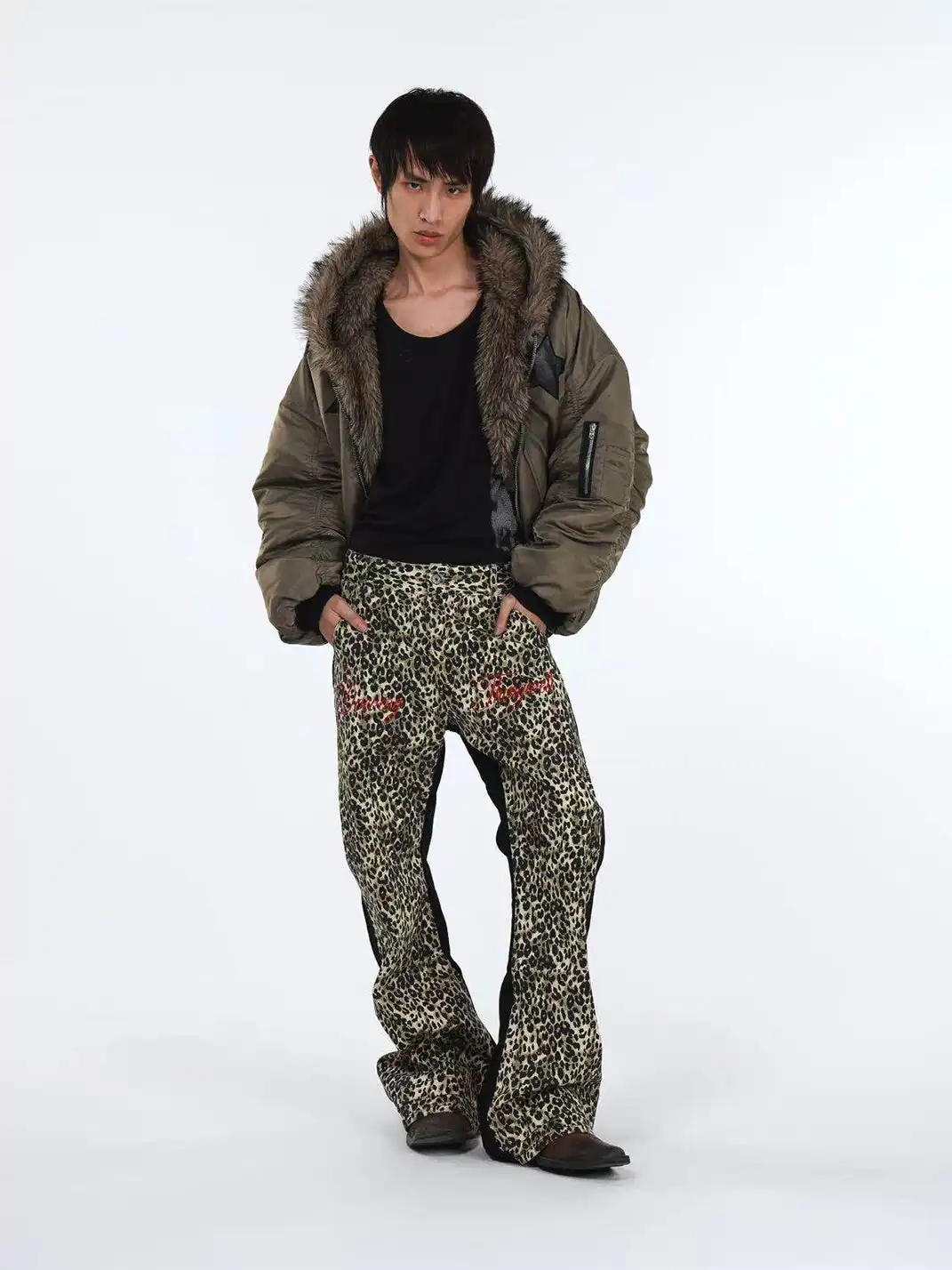 DETW | Retro Two-Tone Leopard Print Jeans