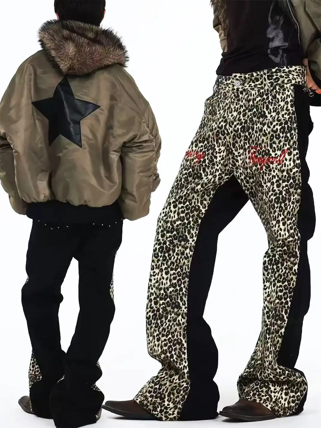 DETW | Retro Two-Tone Leopard Print Jeans