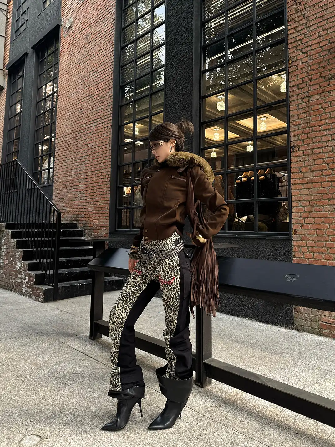 DETW | Retro Two-Tone Leopard Print Jeans
