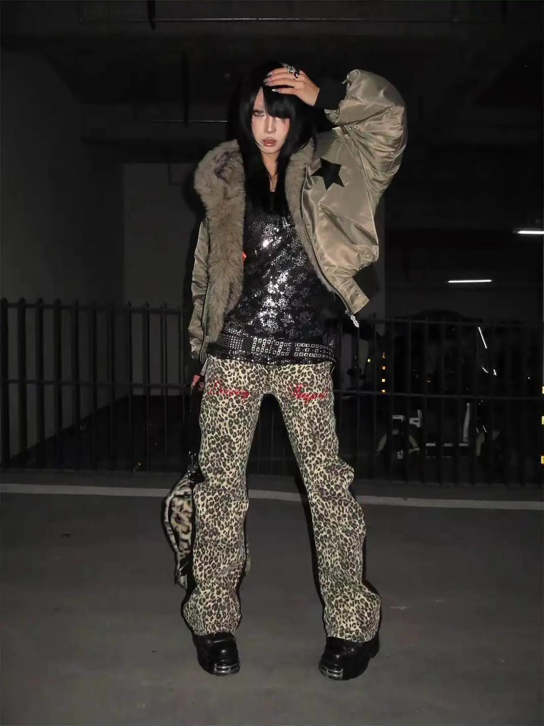 DETW | Retro Two-Tone Leopard Print Jeans