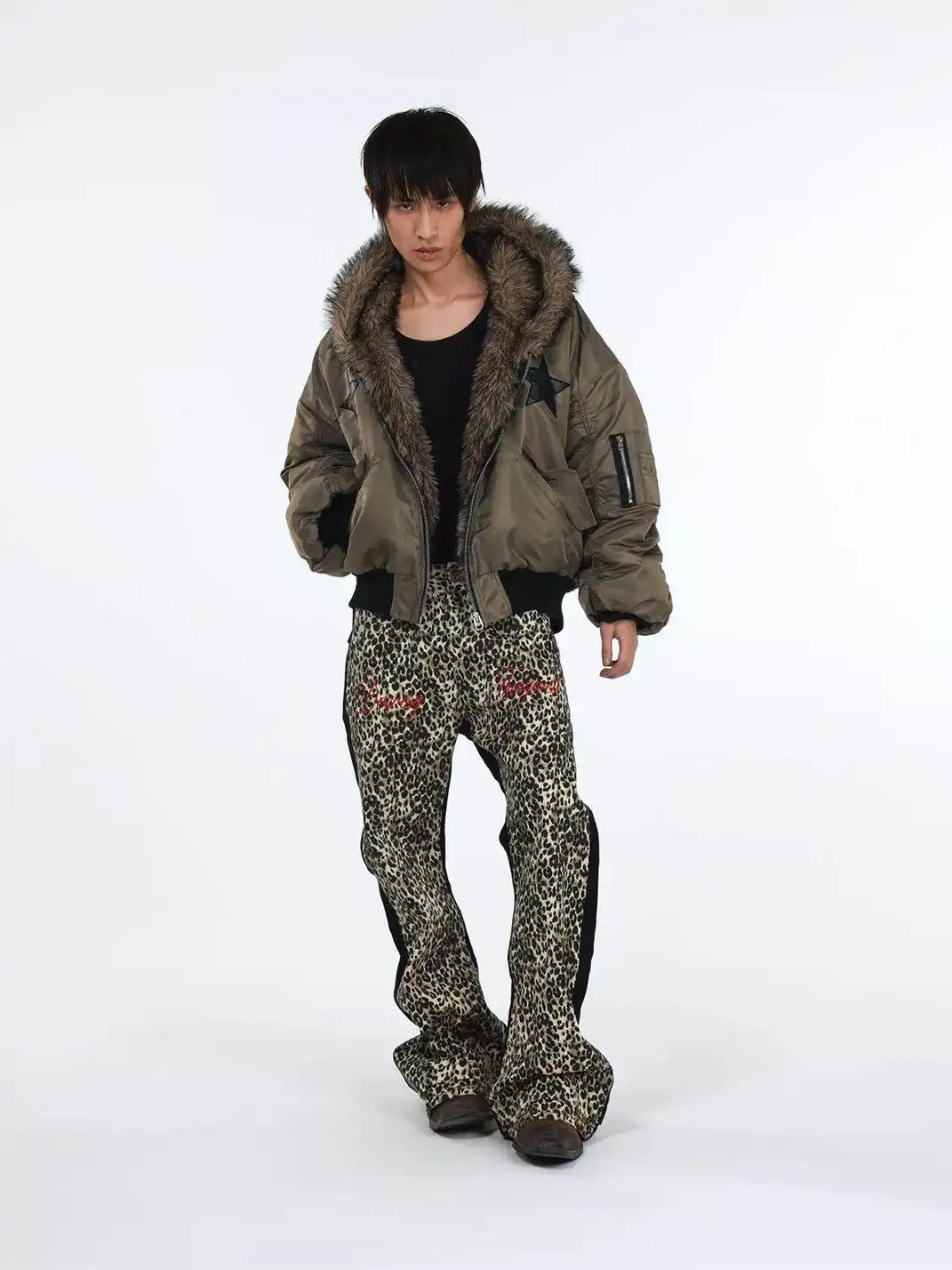 DETW | Retro Two-Tone Leopard Print Jeans