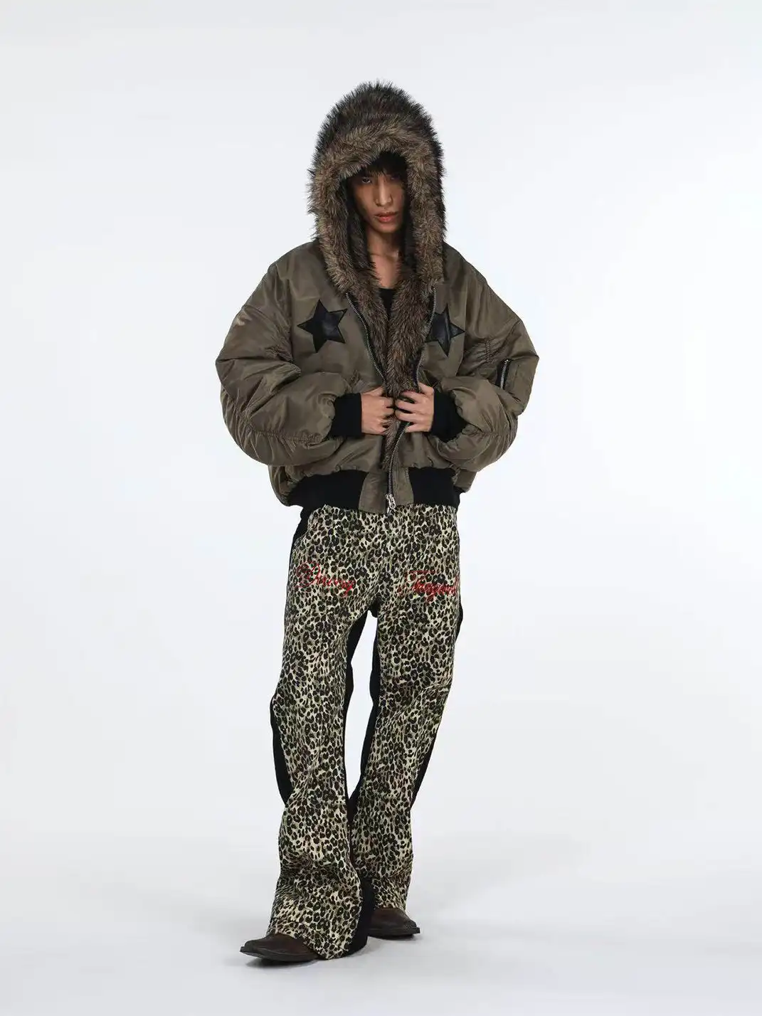 DETW | Retro Two-Tone Leopard Print Jeans