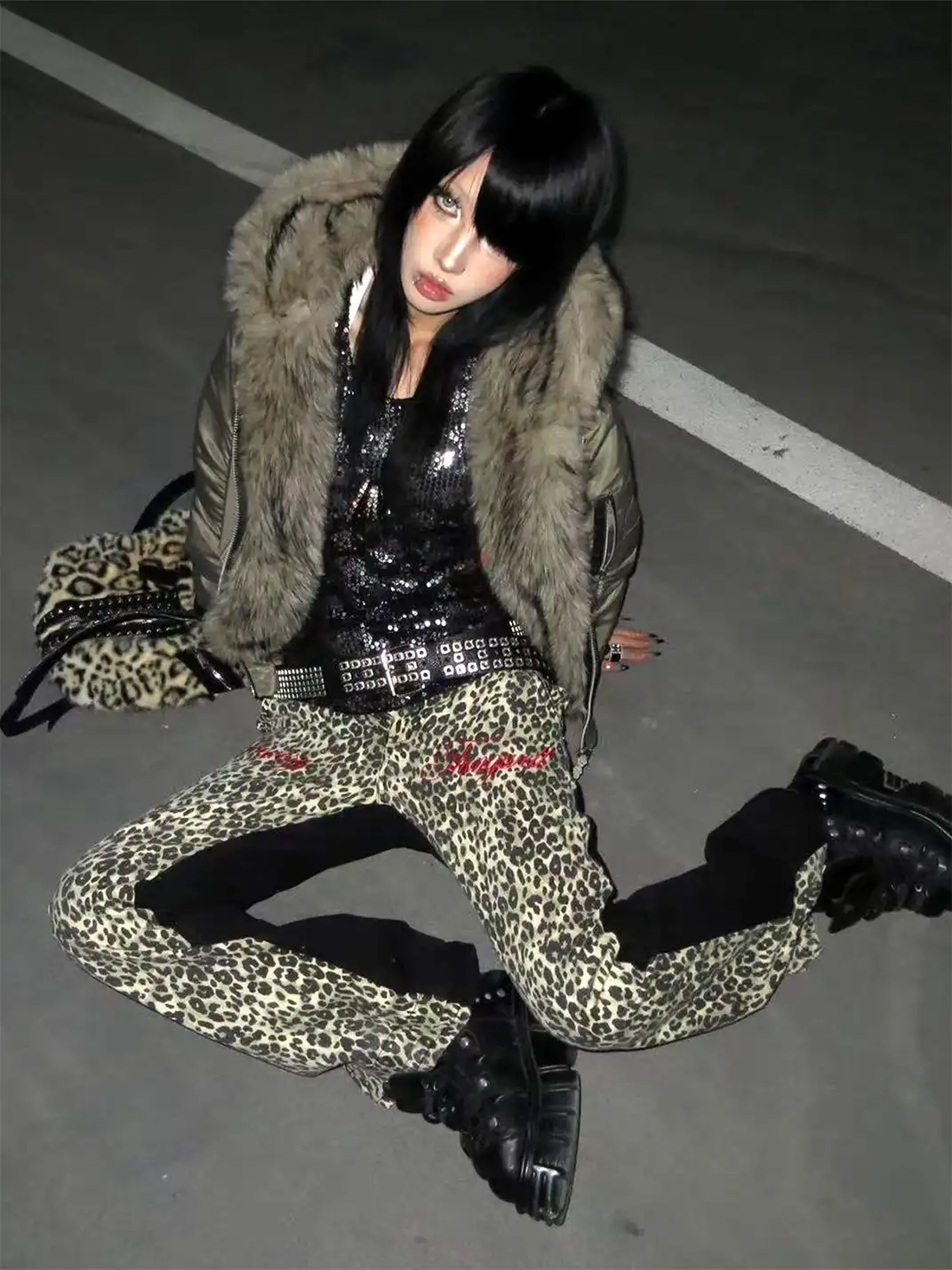 DETW | Retro Two-Tone Leopard Print Jeans