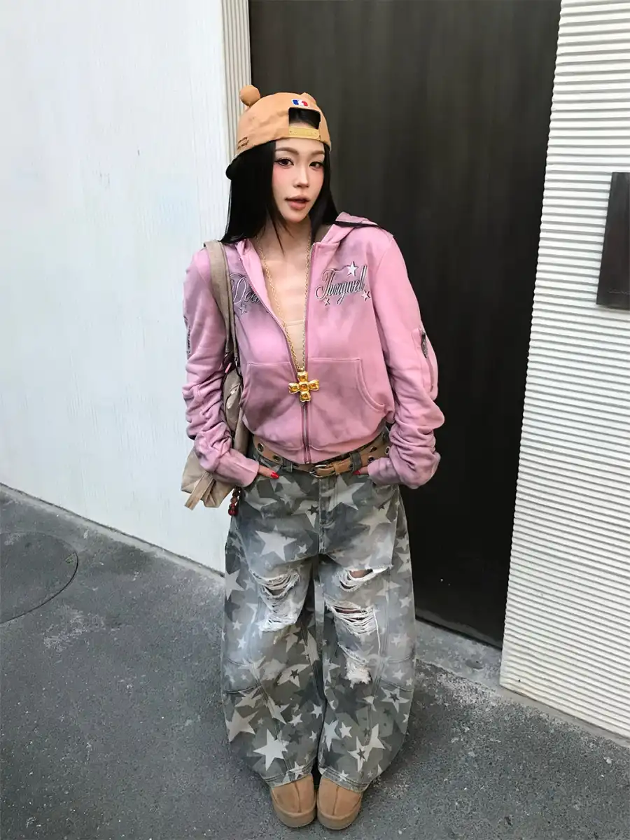 DETW | Distressed Premium Pink Zip-Up Hoodie - 4