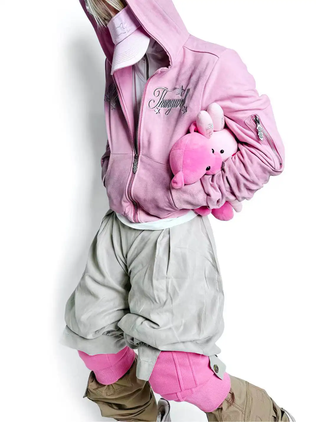 DETW | Distressed Premium Pink Zip-Up Hoodie