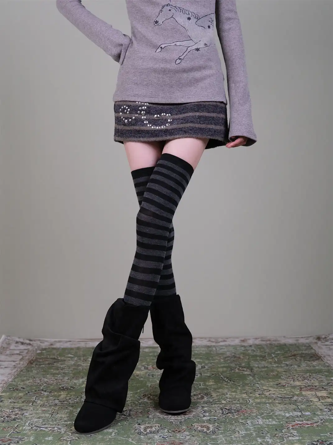 XILING | Retro Striped Over-The-Knee Stockings