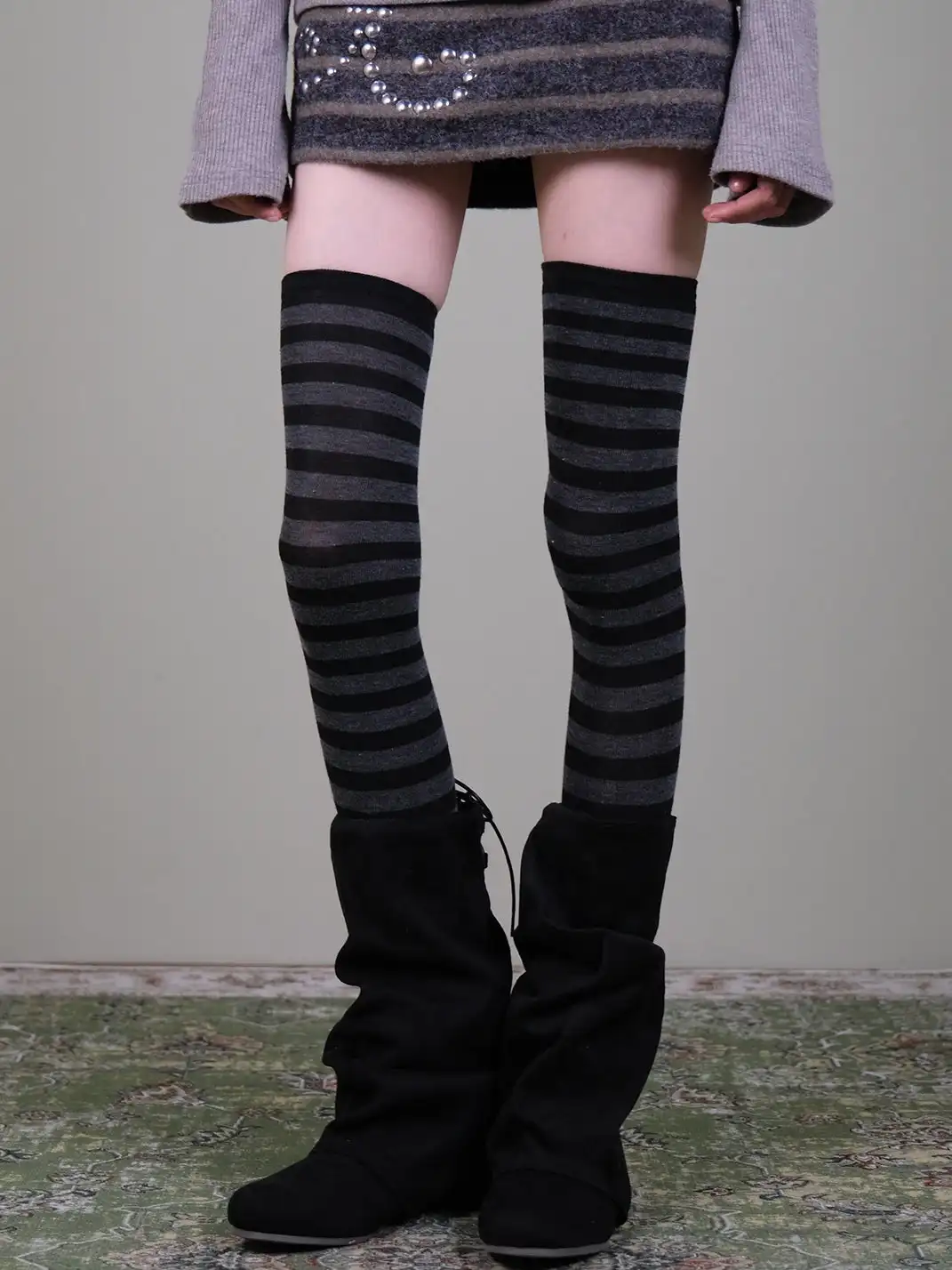 XILING | Retro Striped Over-The-Knee Stockings
