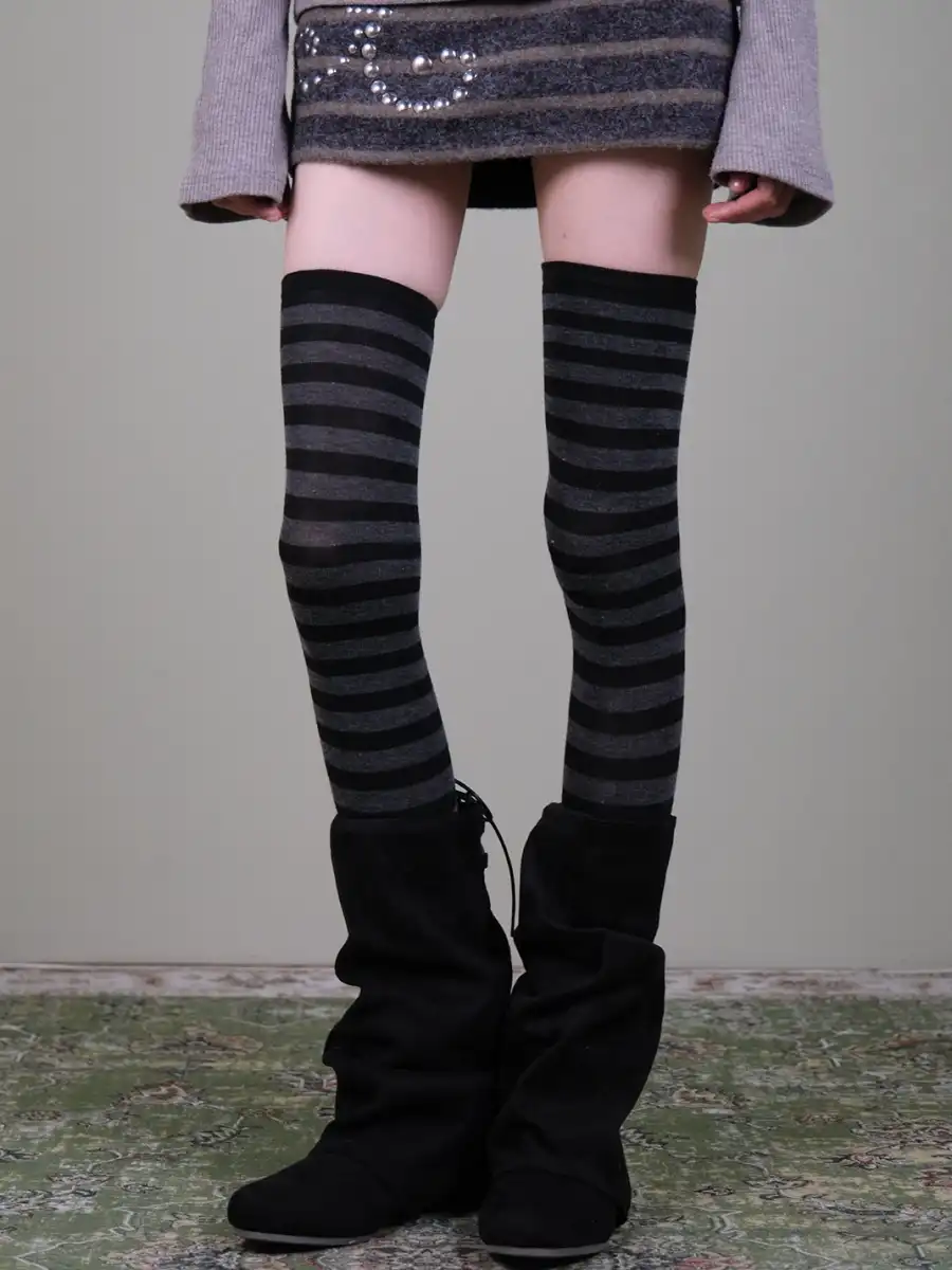 XILING | Retro Striped Over-The-Knee Stockings - 2