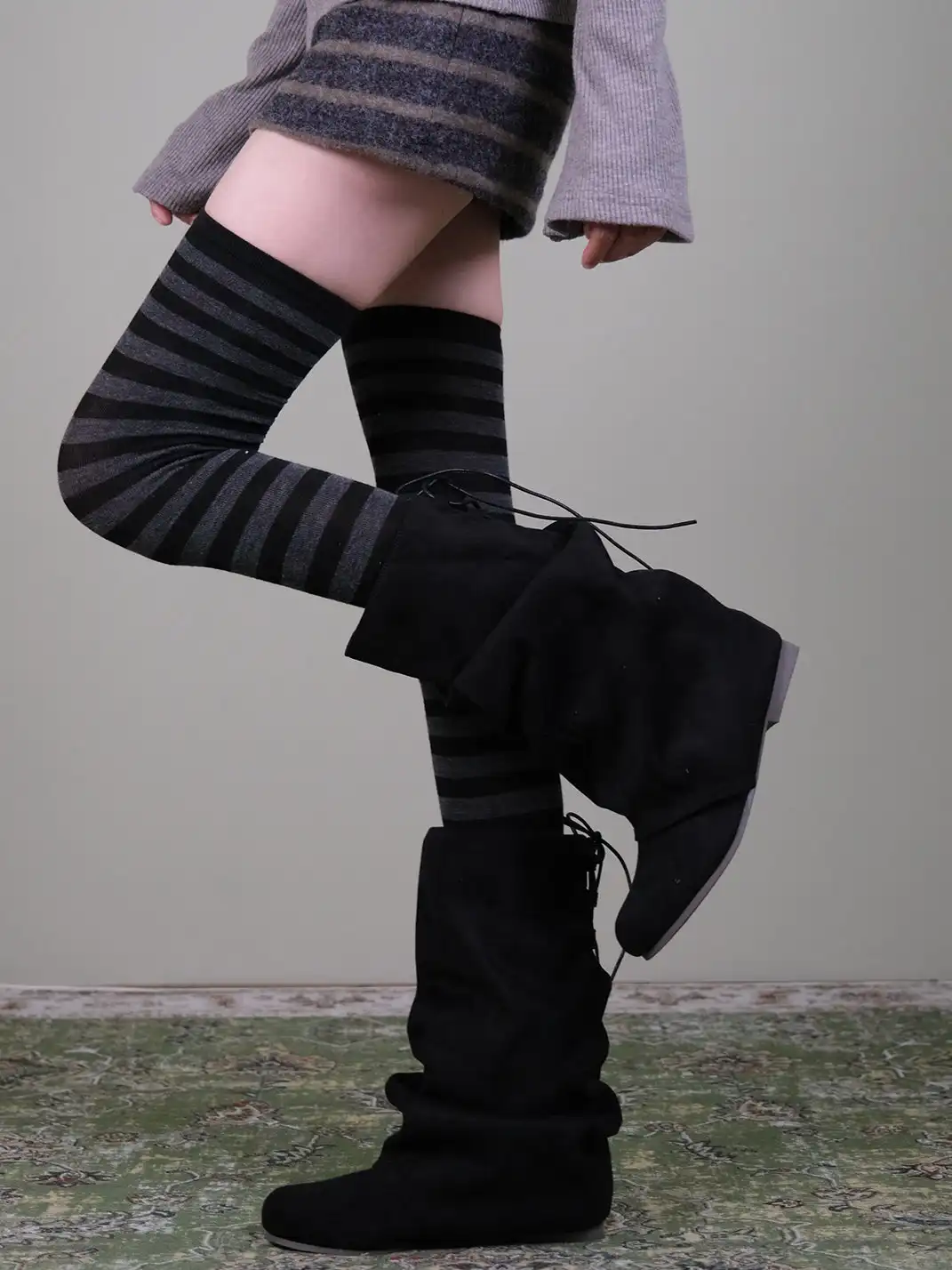 XILING | Retro Striped Over-The-Knee Stockings