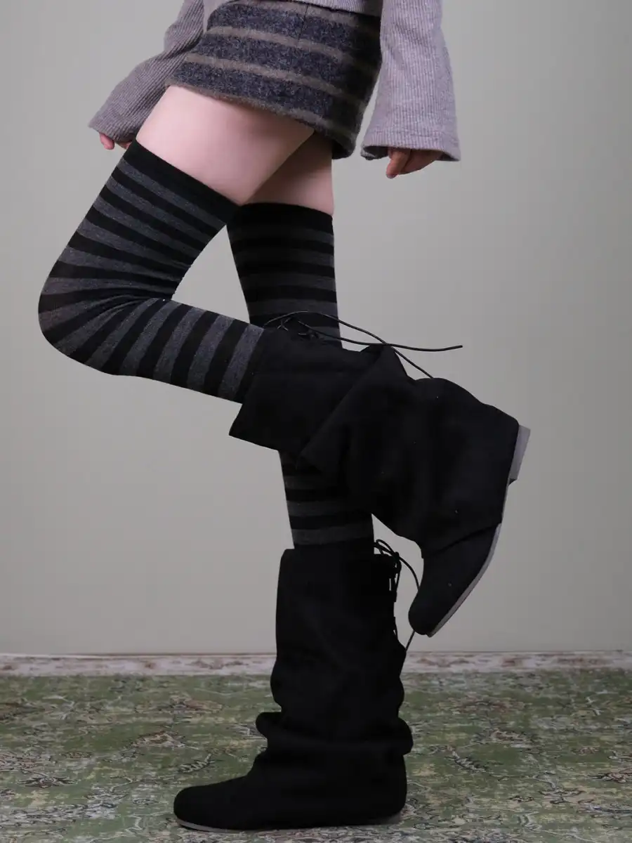 XILING | Retro Striped Over-The-Knee Stockings - 3