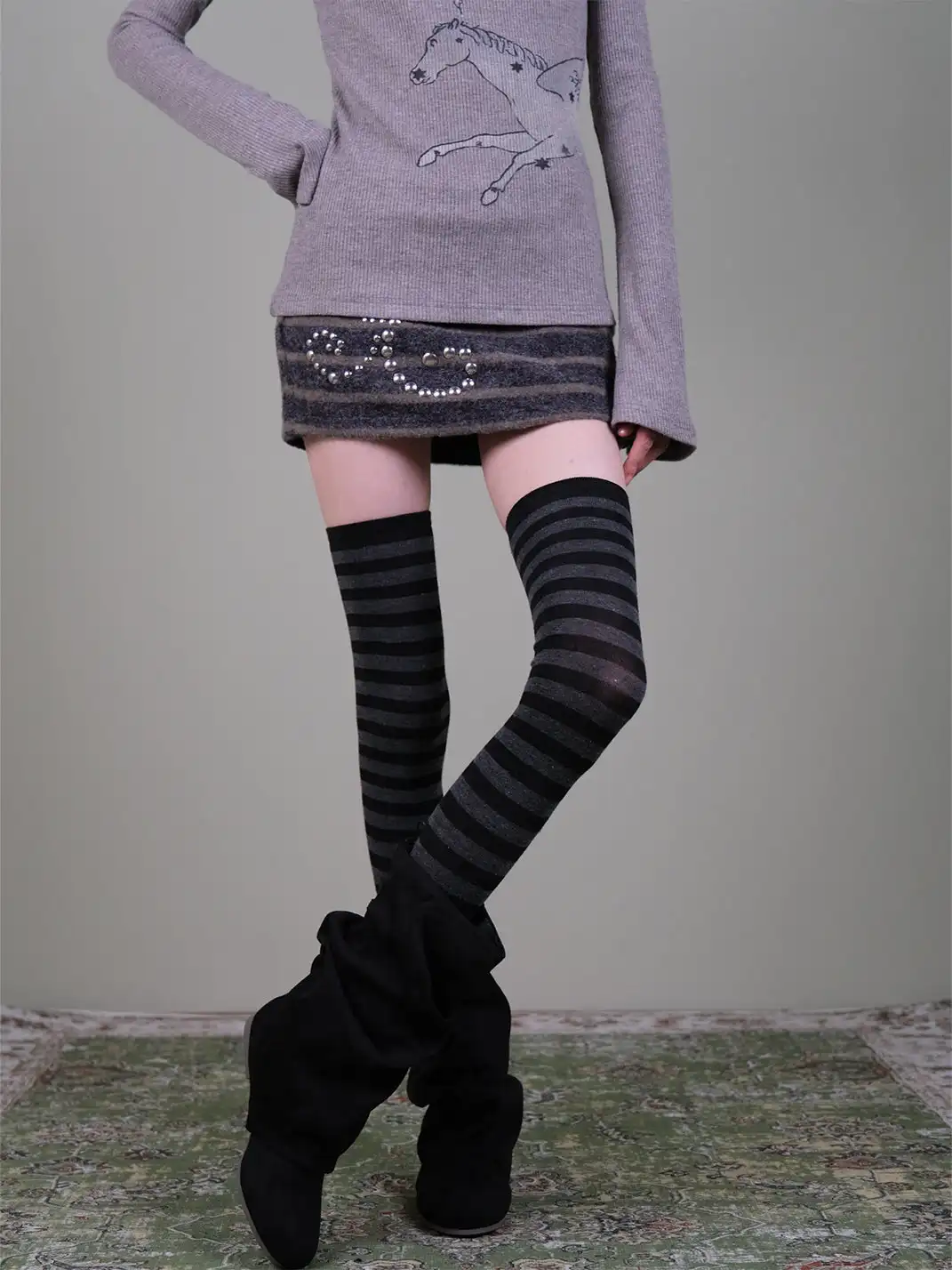 XILING | Retro Striped Over-The-Knee Stockings