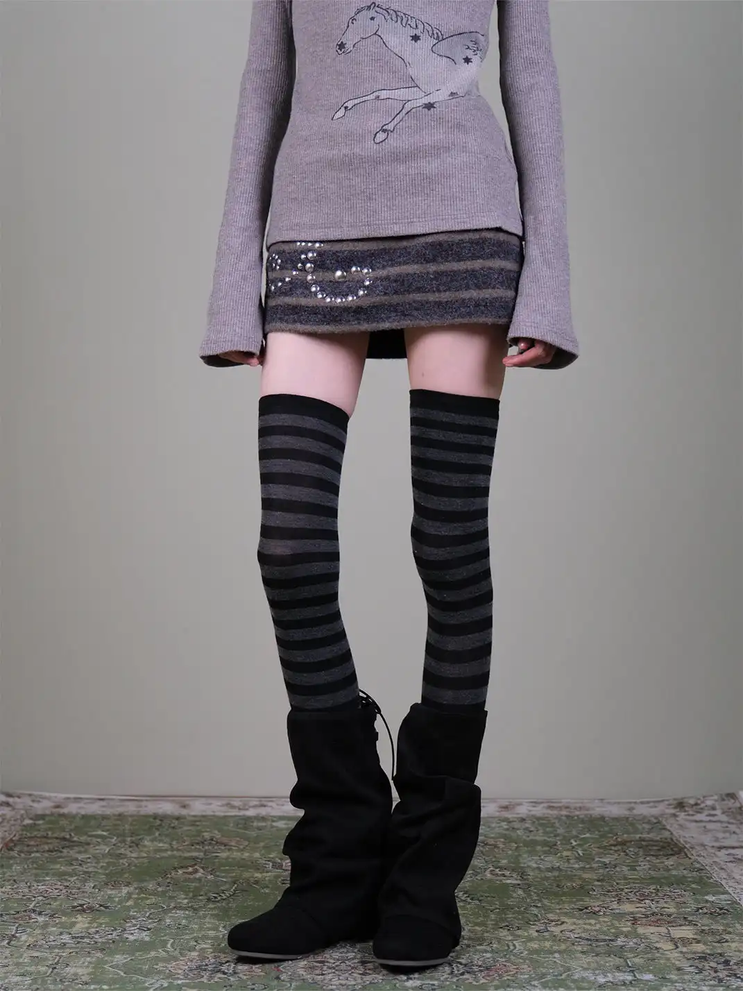 XILING | Retro Striped Over-The-Knee Stockings