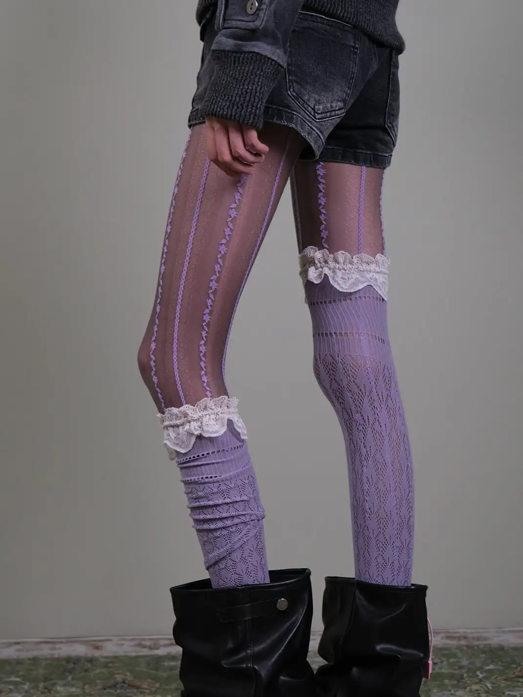 XILING | Grayish Purple Tights + Calf Socks Set