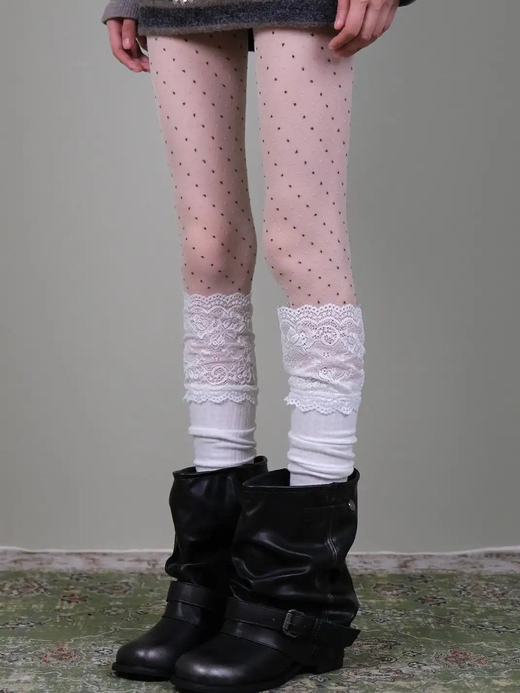 XILING | Polka Dot Stockings With Lace Combo Set