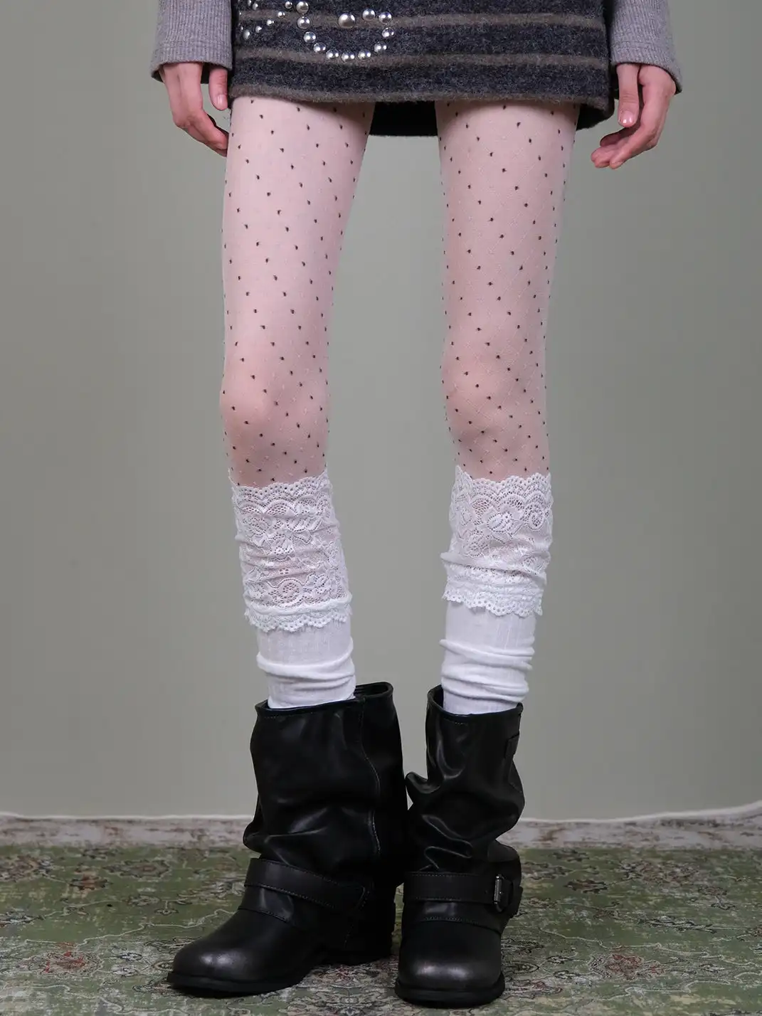 XILING | Polka Dot Stockings With Lace Combo Set