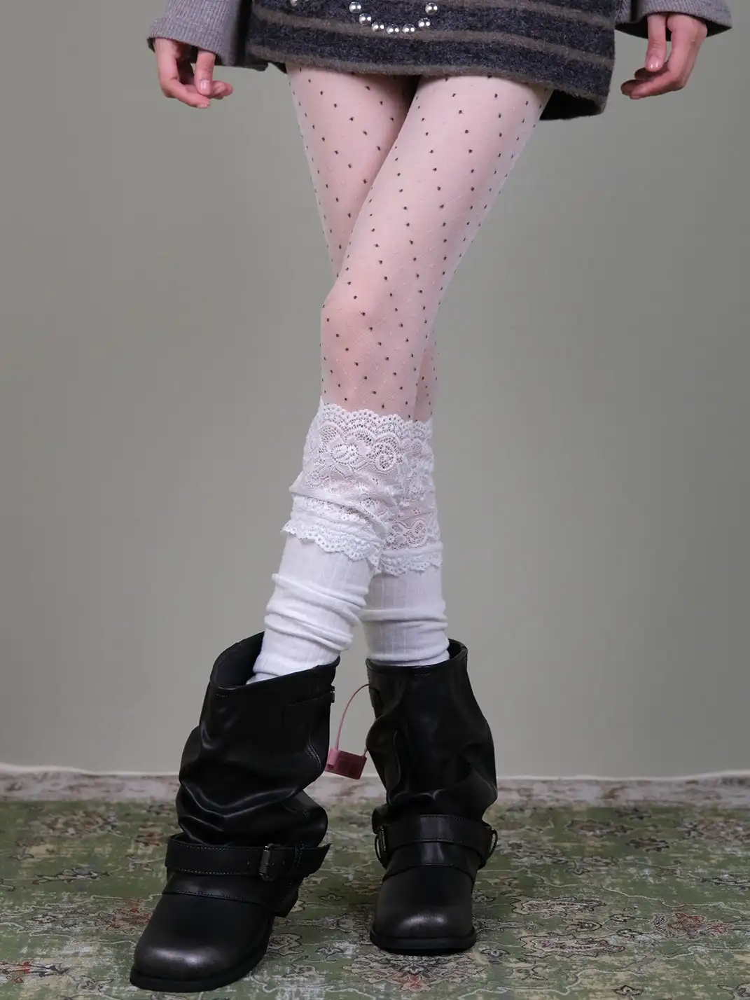 XILING | Polka Dot Stockings With Lace Combo Set