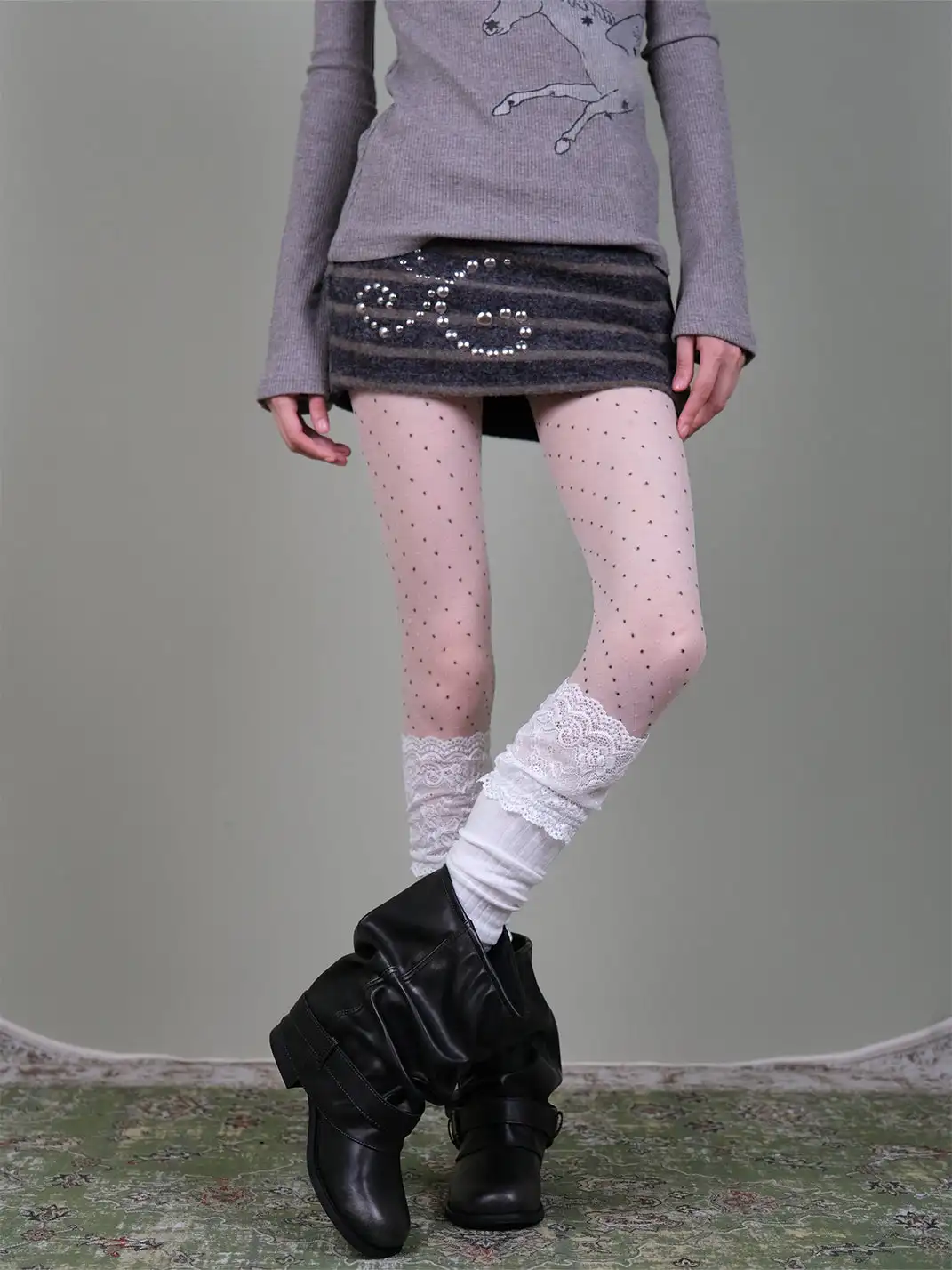 XILING | Polka Dot Stockings With Lace Combo Set