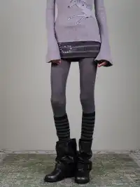 XILING | Dark Gray Tights + Striped Over-the-Knee Socks Combo Set