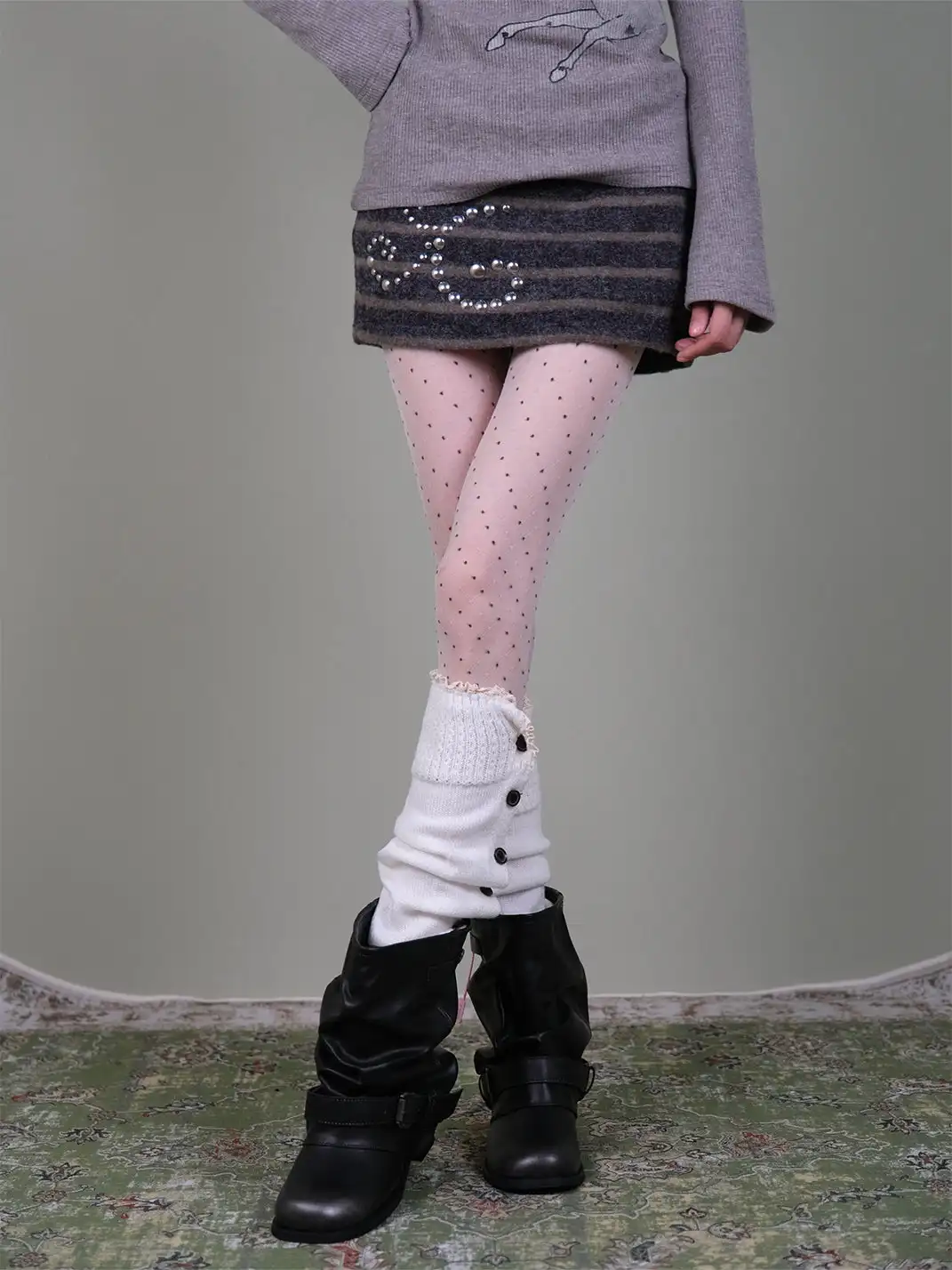 XILING | Polka Dot Stockings + Buttoned Stockings Combo Set