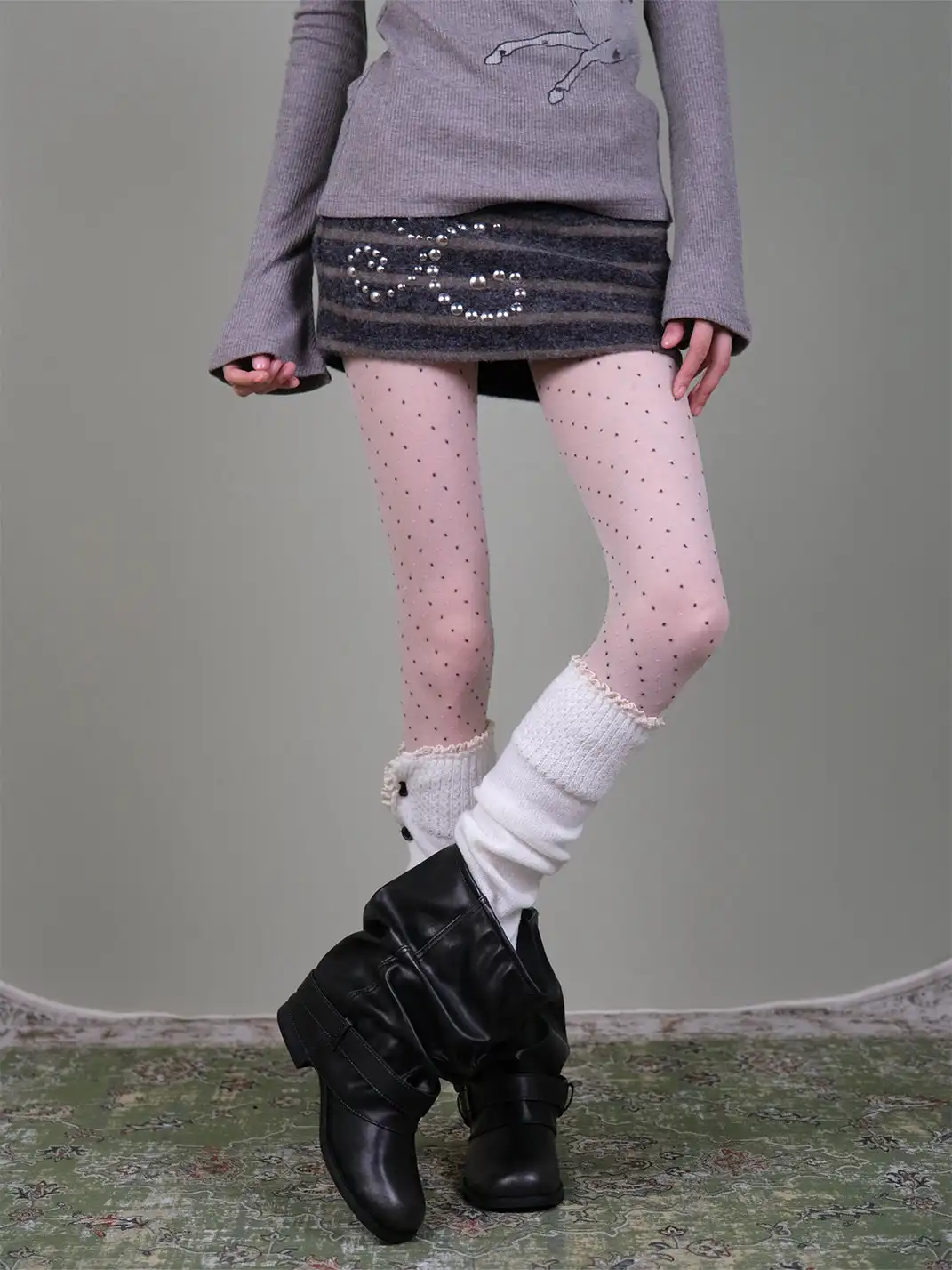 XILING | Polka Dot Stockings + Buttoned Stockings Combo Set