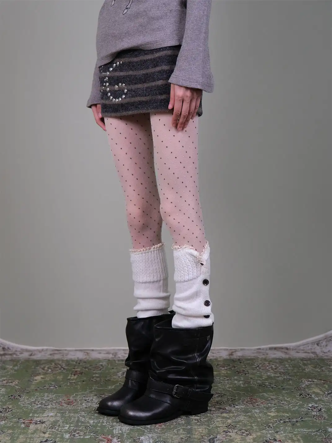 XILING | Polka Dot Stockings + Buttoned Stockings Combo Set