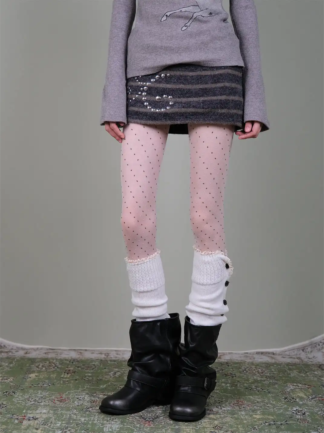 XILING | Polka Dot Stockings + Buttoned Stockings Combo Set