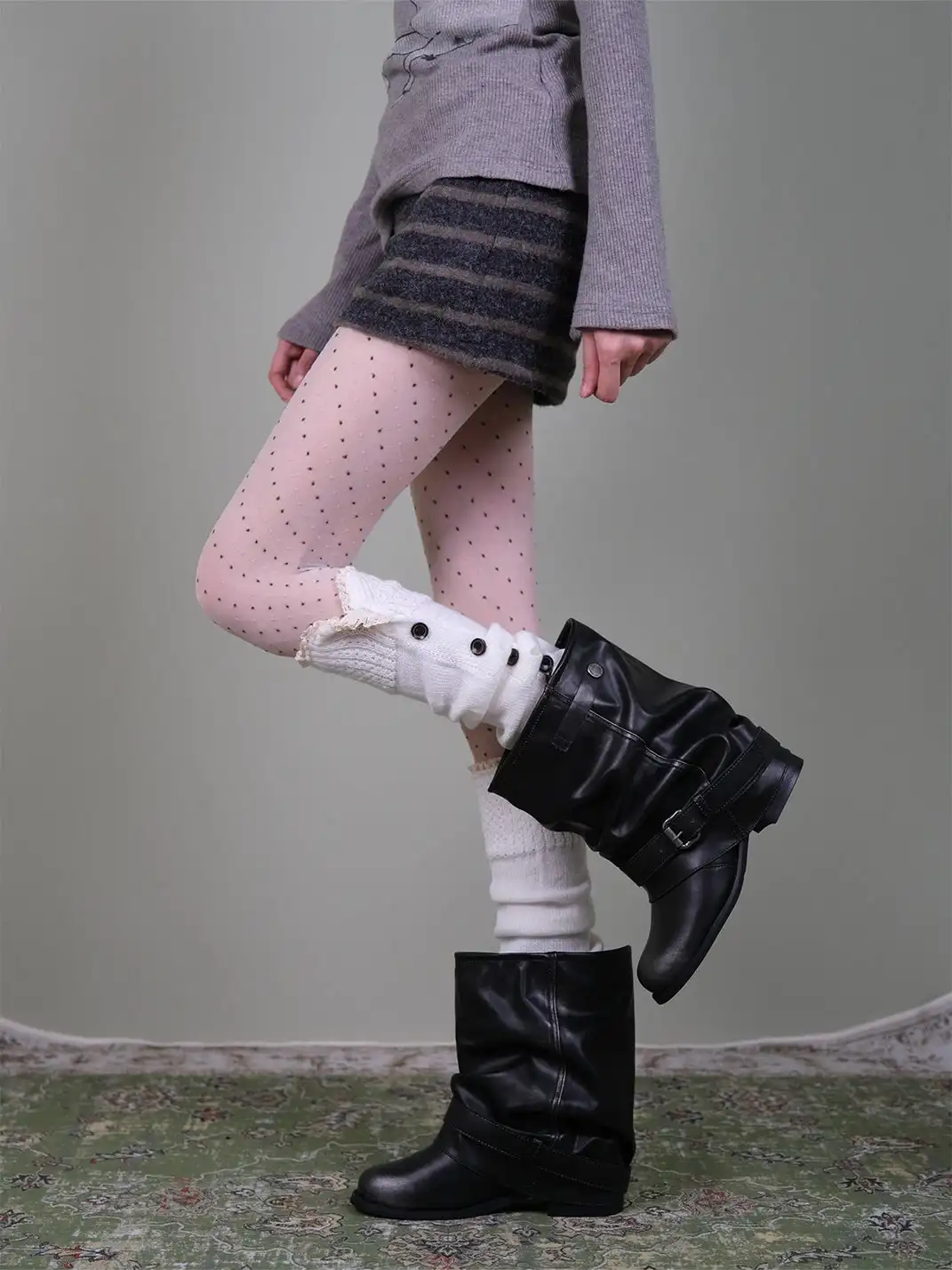 XILING | Polka Dot Stockings + Buttoned Stockings Combo Set
