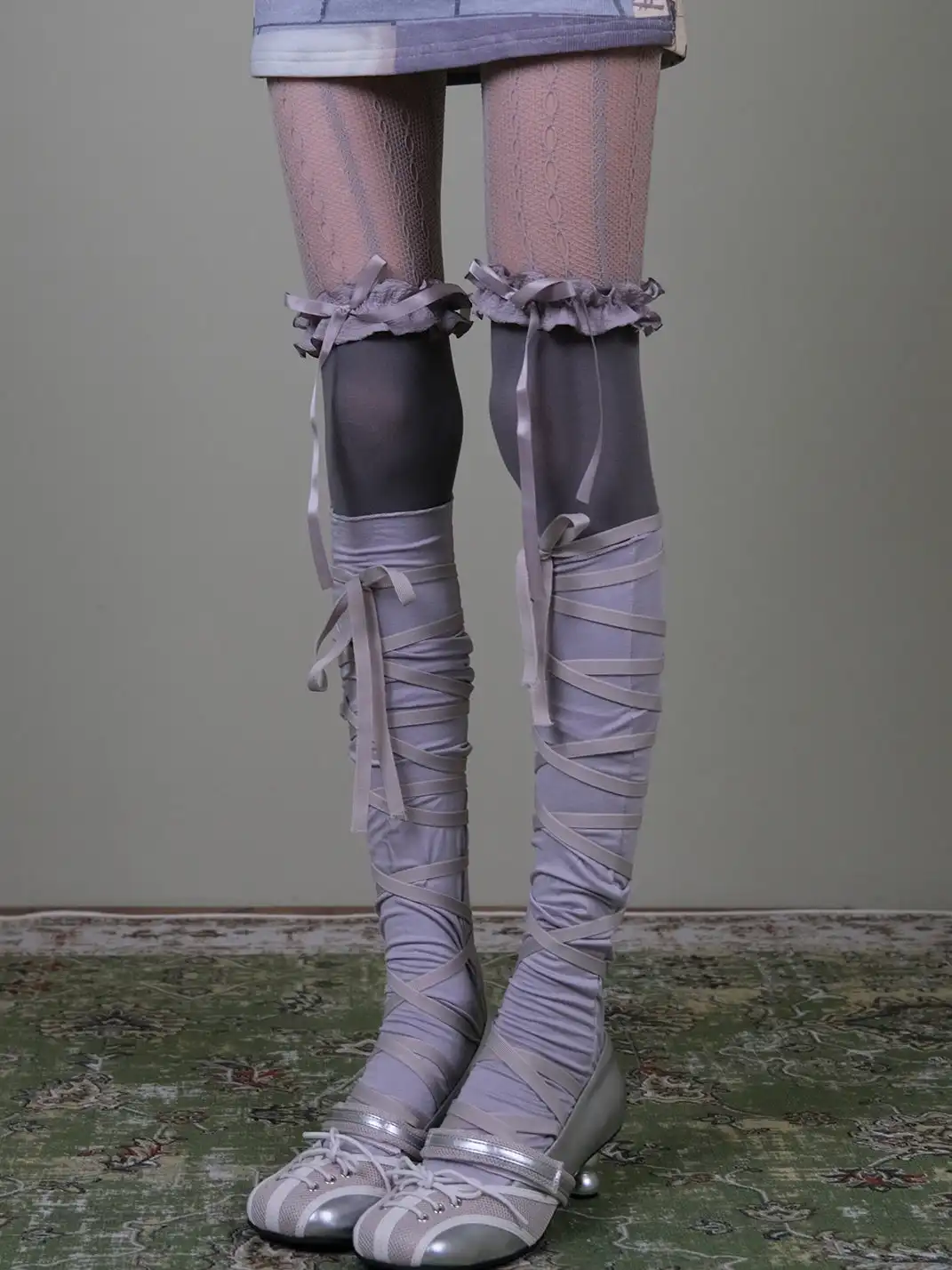 XILING | Strappy Stockings + Over-The-Knee Stockings + Patterned Stockings Set