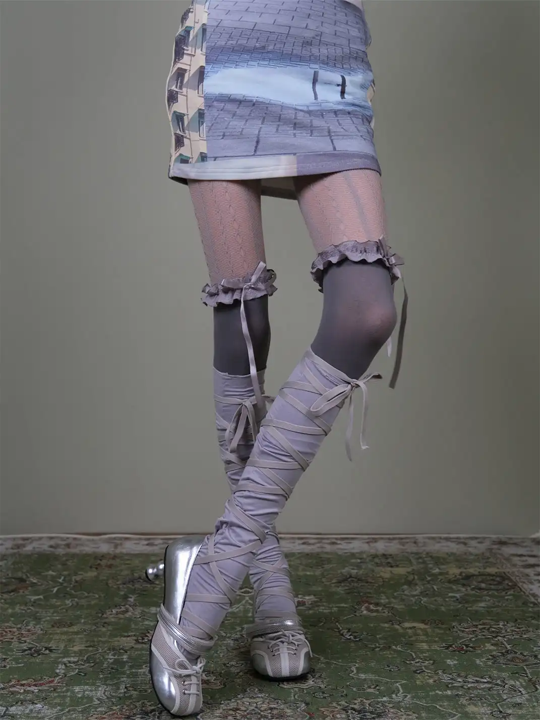 XILING | Strappy Stockings + Over-The-Knee Stockings + Patterned Stockings Set
