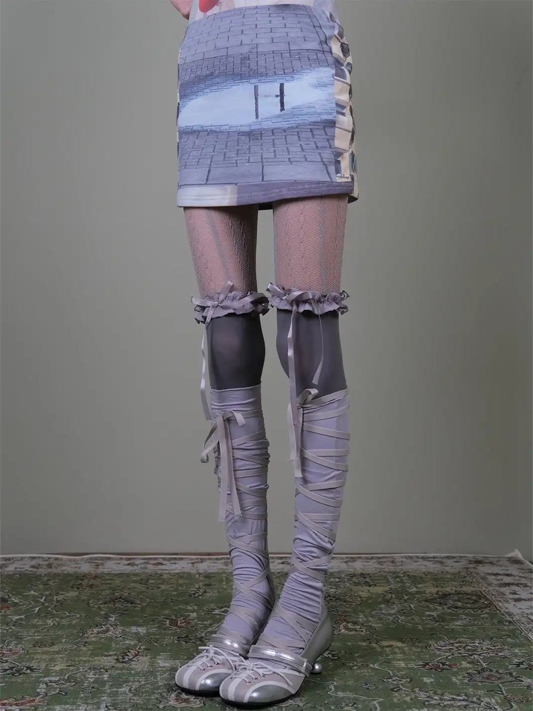 XILING | Strappy Stockings + Over-The-Knee Stockings + Patterned Stockings Set