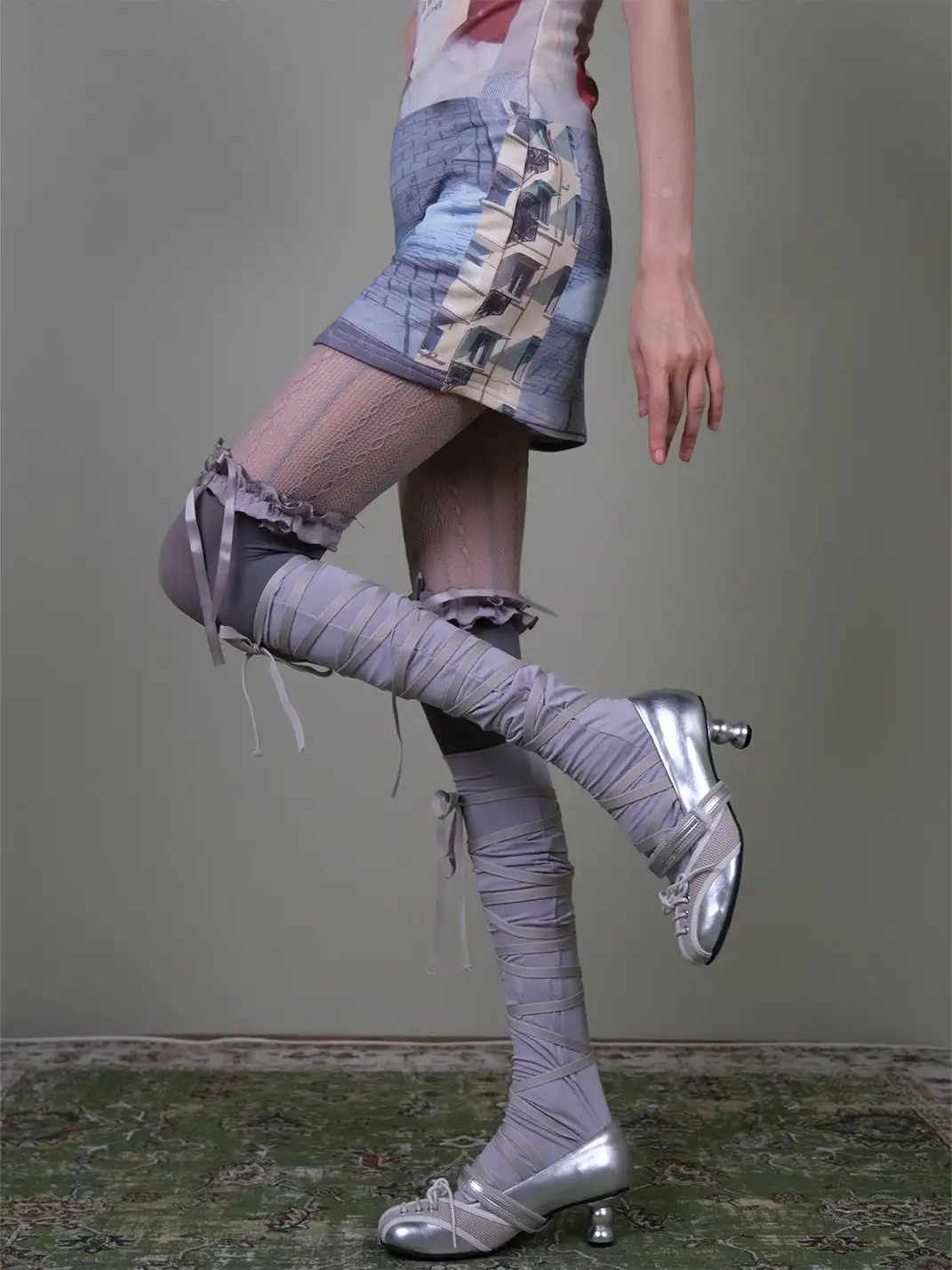 XILING | Strappy Stockings + Over-The-Knee Stockings + Patterned Stockings Set