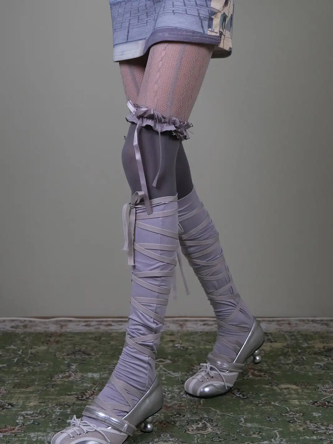 XILING | Strappy Stockings + Over-The-Knee Stockings + Patterned Stockings Set