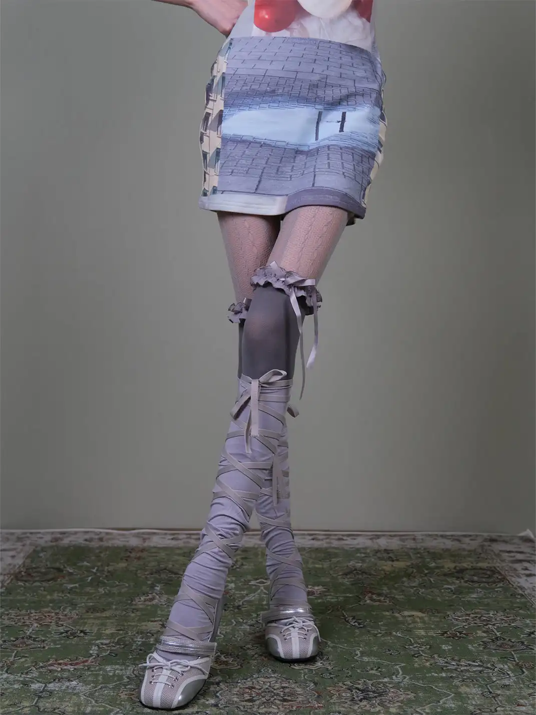 XILING | Strappy Stockings + Over-The-Knee Stockings + Patterned Stockings Set
