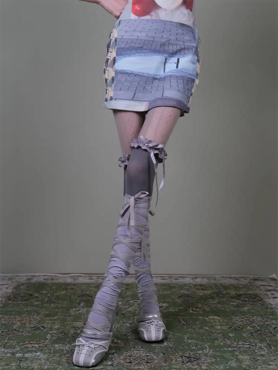 XILING | Strappy Stockings + Over-The-Knee Stockings + Patterned Stockings Set - 3