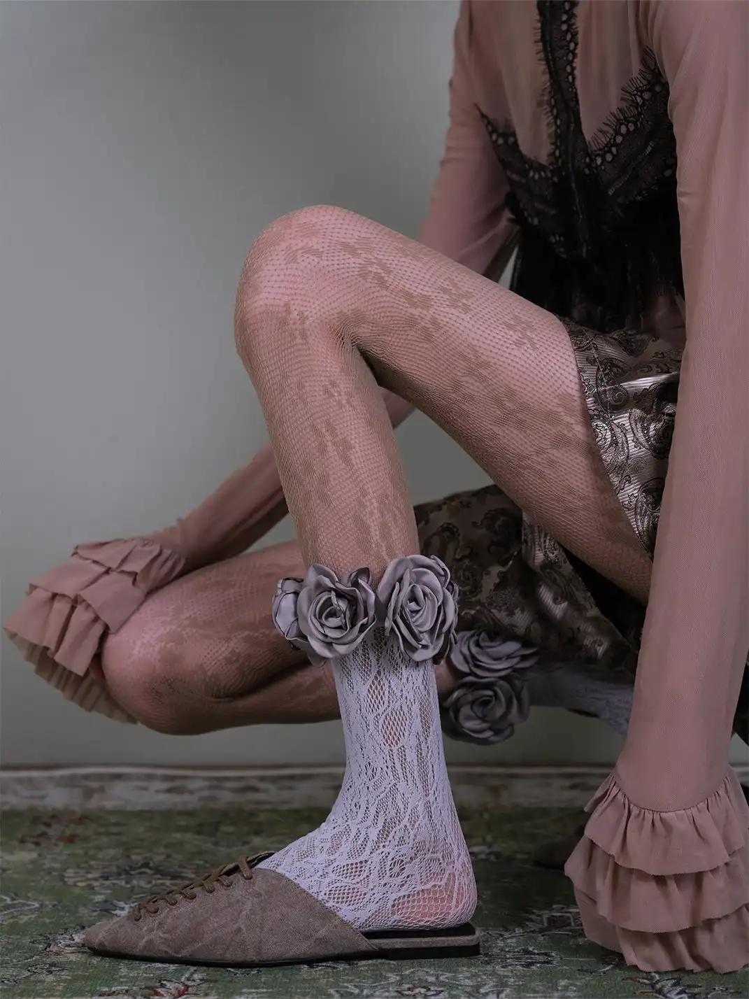 XILING | Pantyhose + Rose Stocks Combo Set