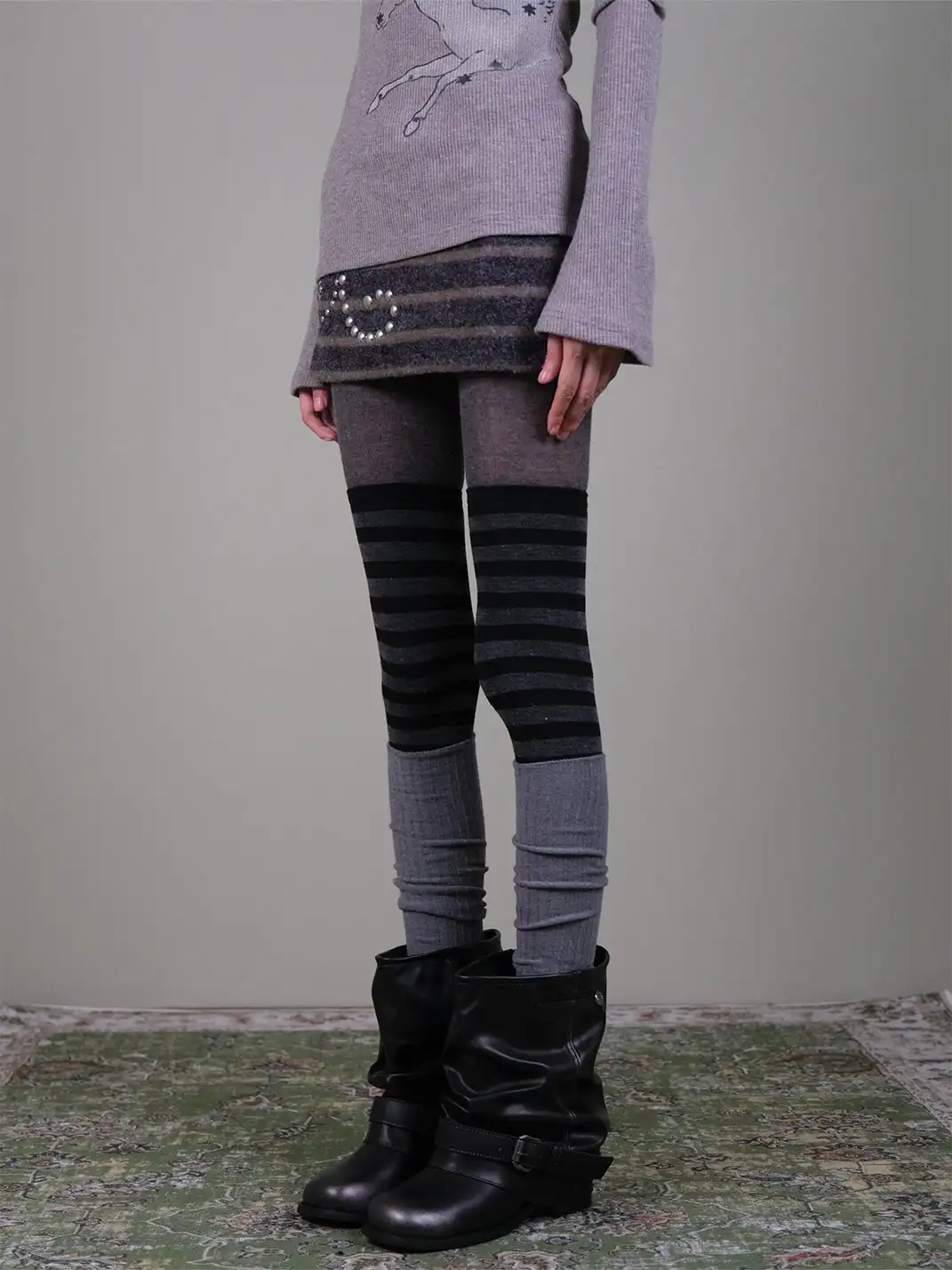 XILING | Striped Over-the-Knee Socks + Slouch Socks 3-Piece Set