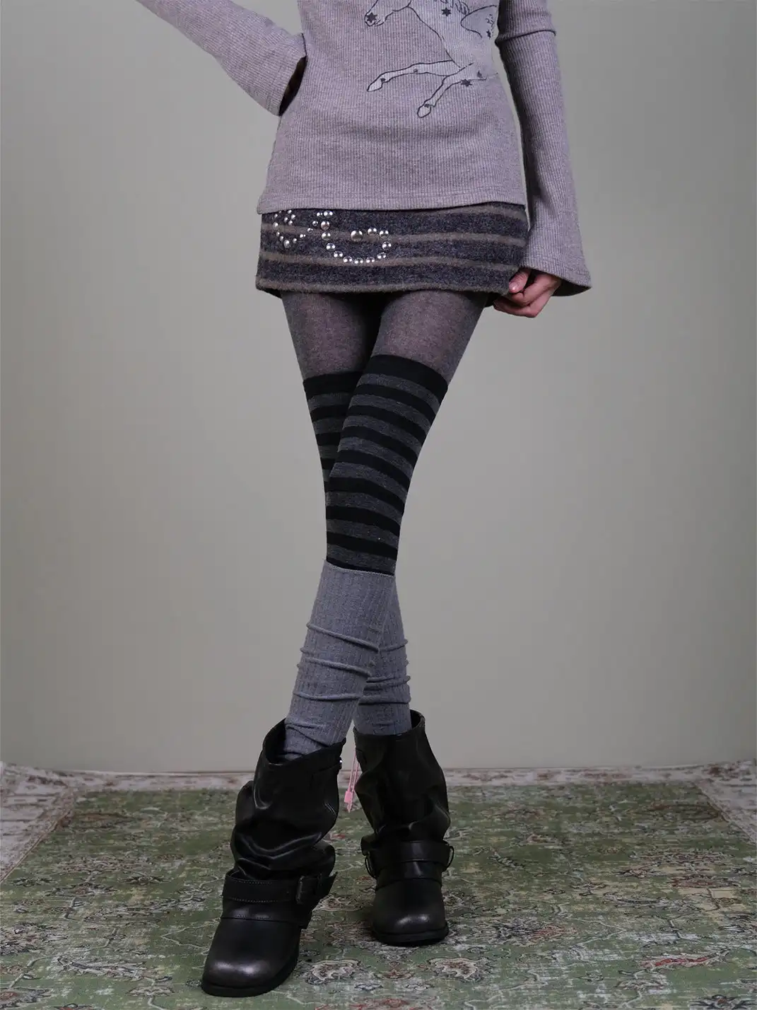 XILING | Striped Over-the-Knee Socks + Slouch Socks 3-Piece Set