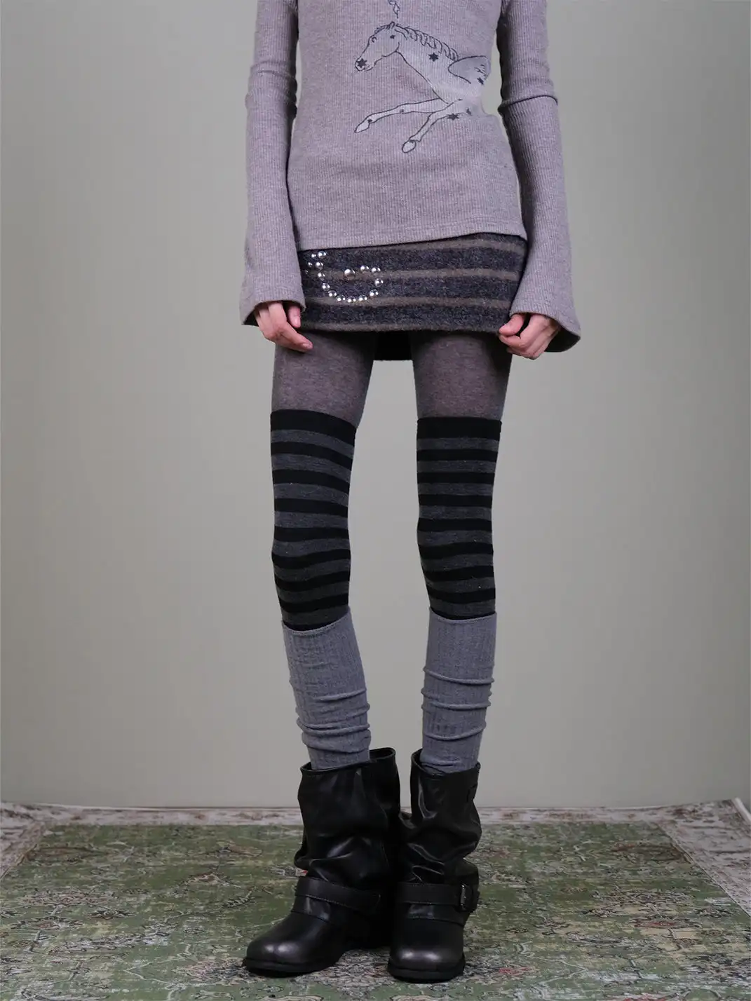 XILING | Striped Over-the-Knee Socks + Slouch Socks 3-Piece Set