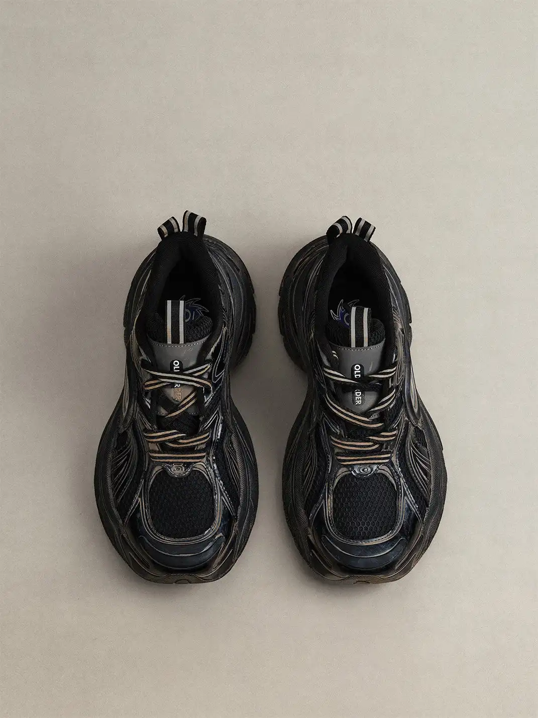 OLDORDER | Desert Black Distressed Chunky Sneakers