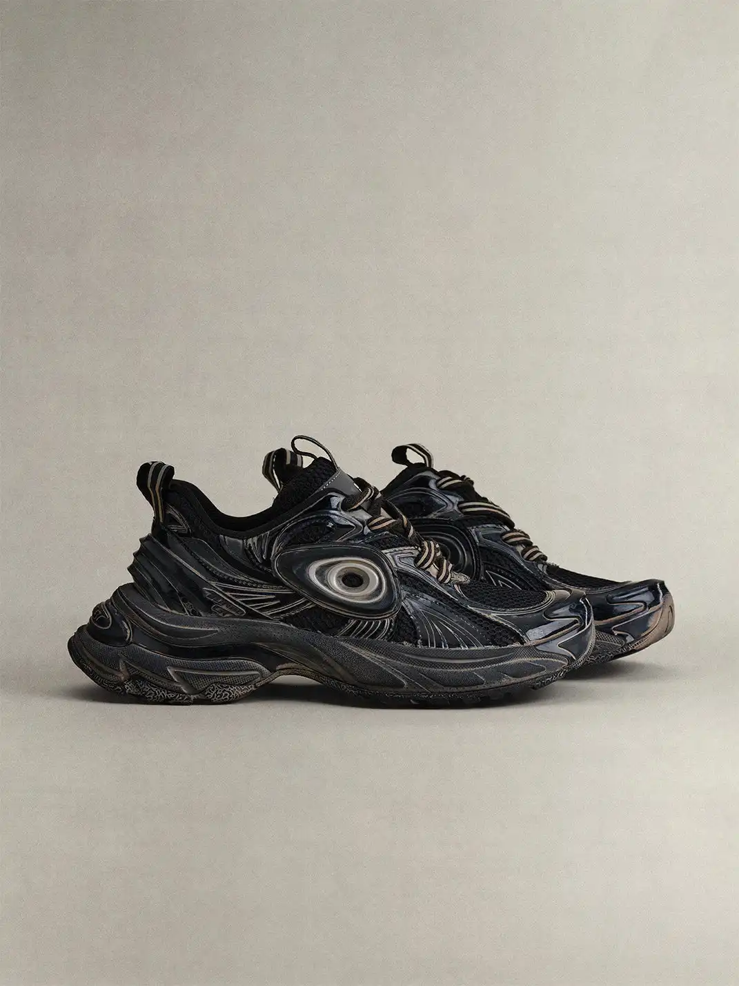 OLDORDER | Desert Black Distressed Chunky Sneakers