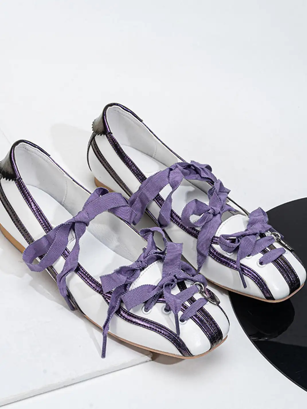 SISTER CURIE | Satin Square-Toe Bow Ballet Flats