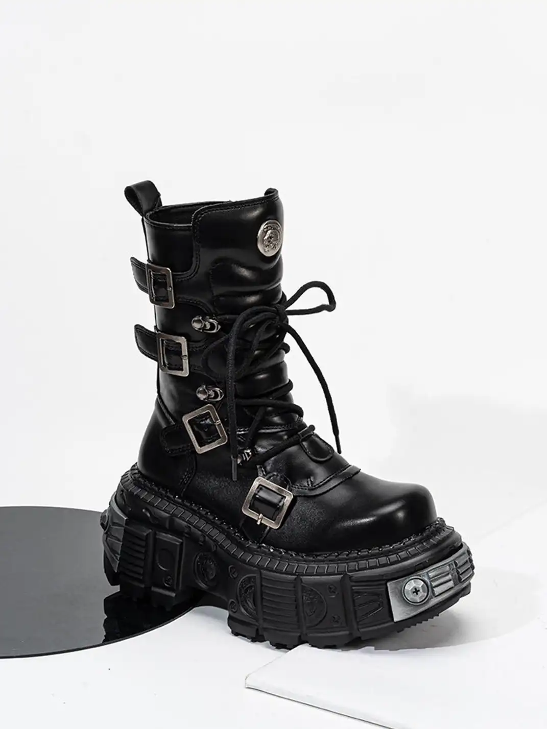 SISTER CURIE | Punk Platform Mid-Calf Combat Boots