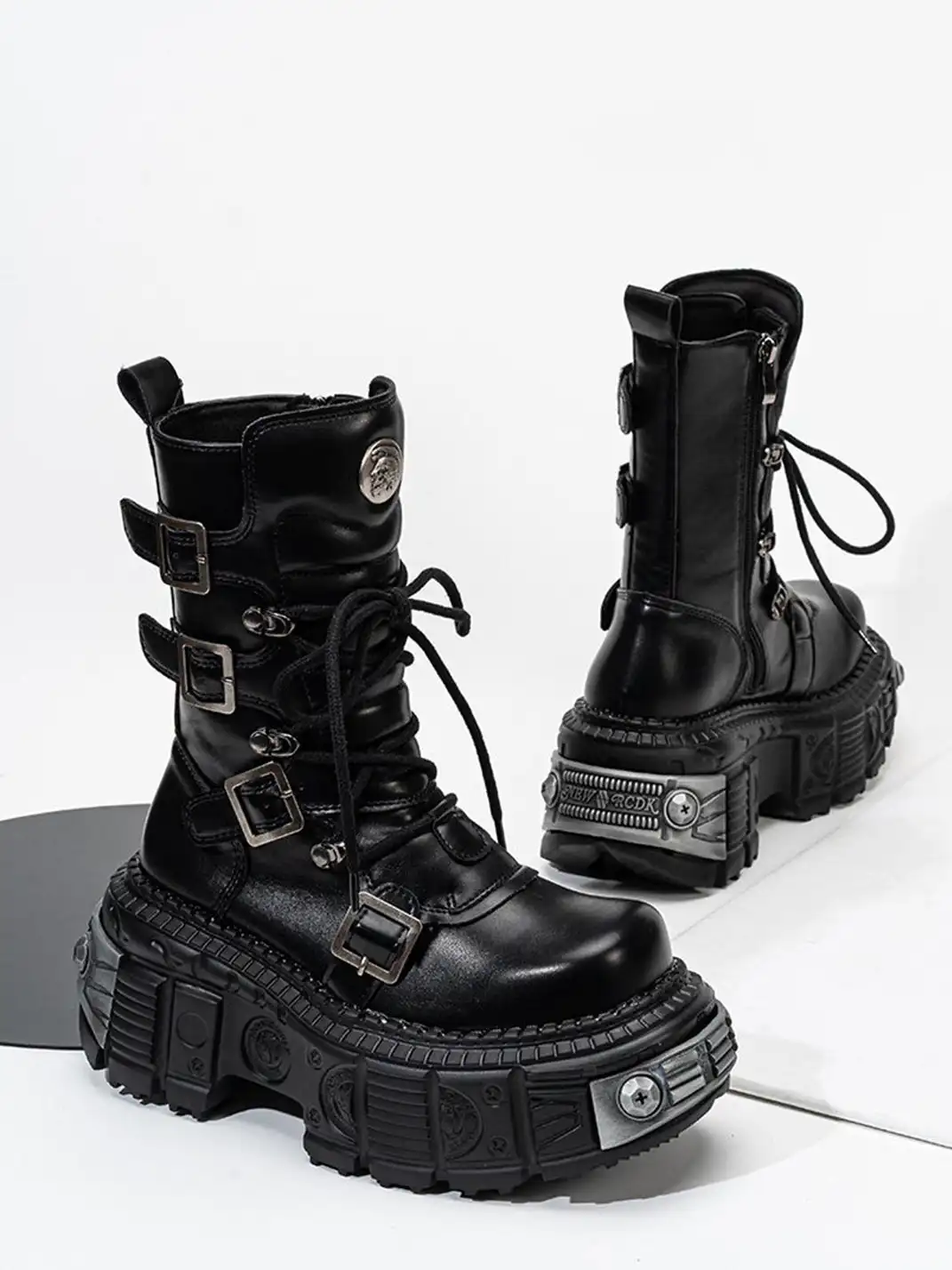 SISTER CURIE | Punk Platform Mid-Calf Combat Boots
